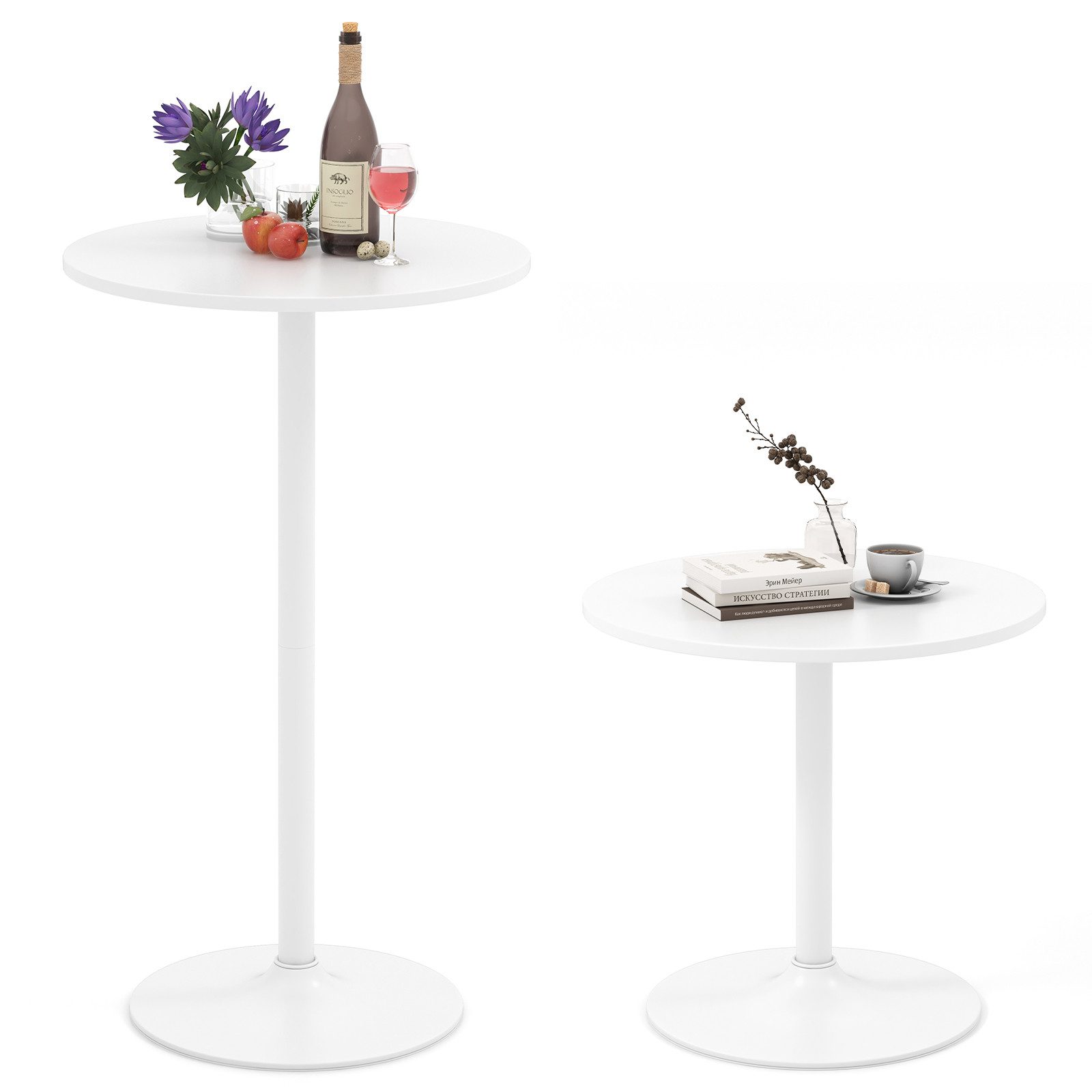 COSTWAY Bartisch (2-St), runder Stehtisch, höhenverstellbar 56 cm/101,5 cm, schwarz