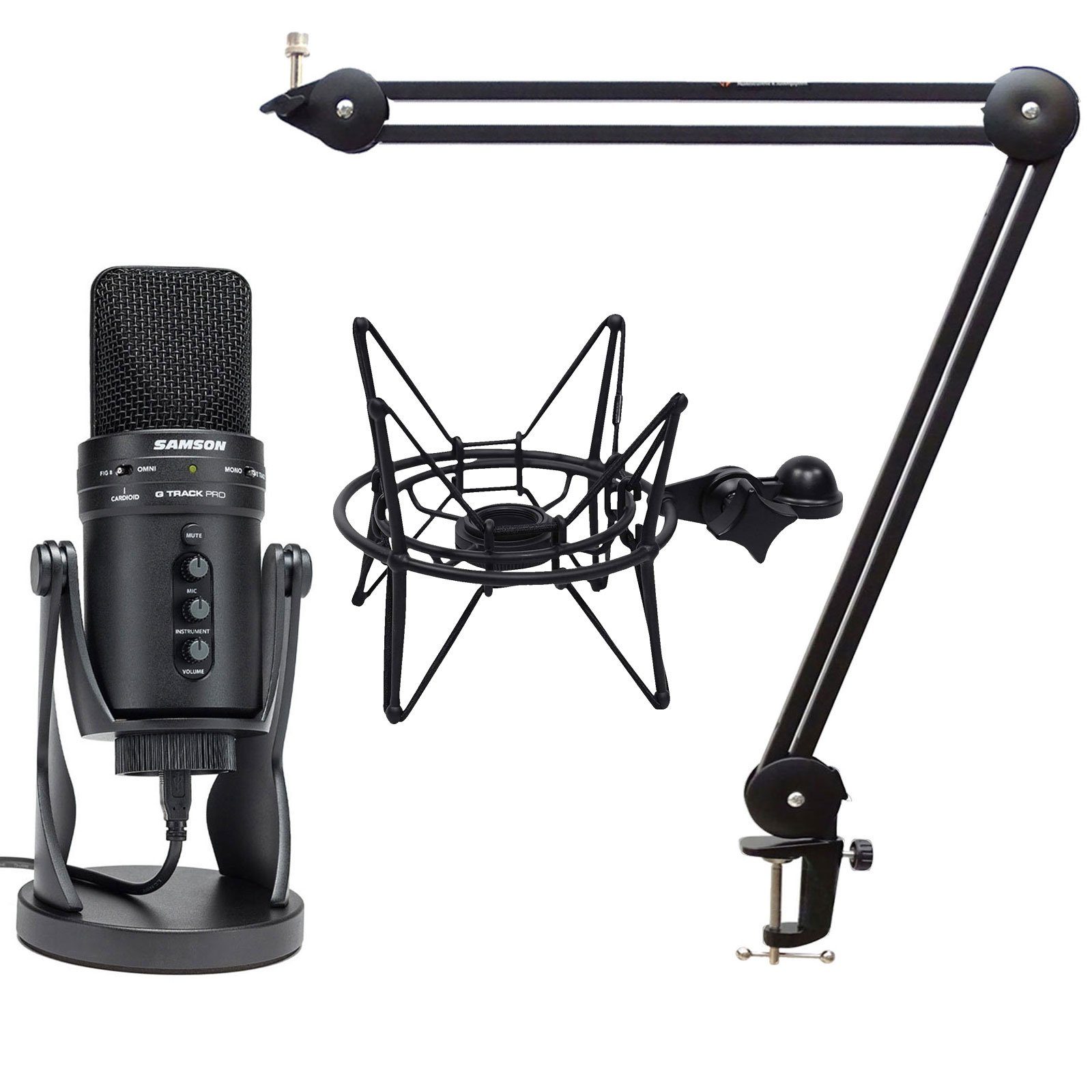 Samson Mikrofon G-Track Pro mit Spinne Schwarz und Gelenkarm
