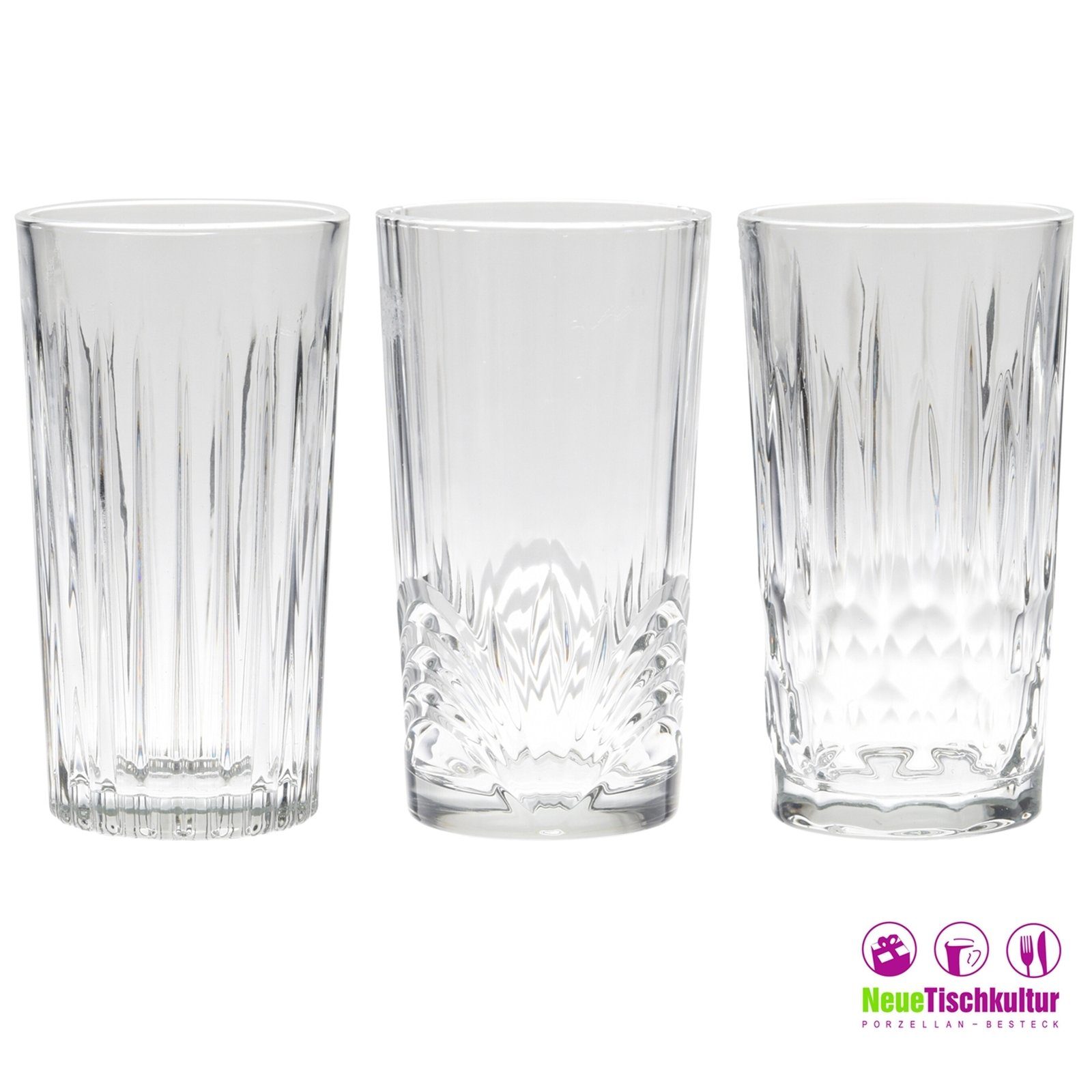 Neuetischkultur Glas Wasserglas-Set geschliffene 3-tlg. Glas, verschieden Gläser geschliffen, Gläserset