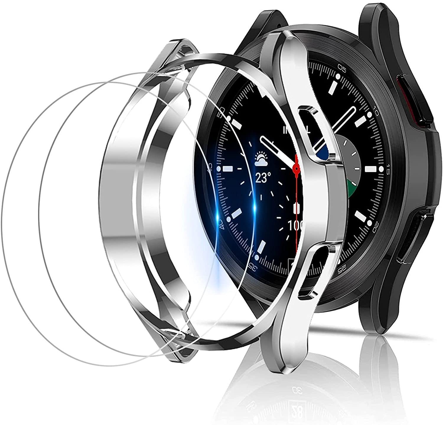 MSM Smartwatch-Hülle Hülle für Samsung Galaxy Watch 4 Classic 42mm / 46mm  Schutzglas (2 Schutzglas) Full Panzerfolie 9H