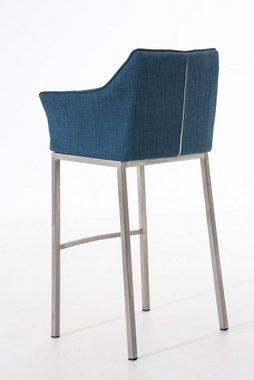 TPFLiving Barhocker Damaso (mit Rückenlehne und Fußstütze - Hocker für Theke & Küche), 4-Fuß Gestell Edelstahl - Sitzfläche: Stoff Blau