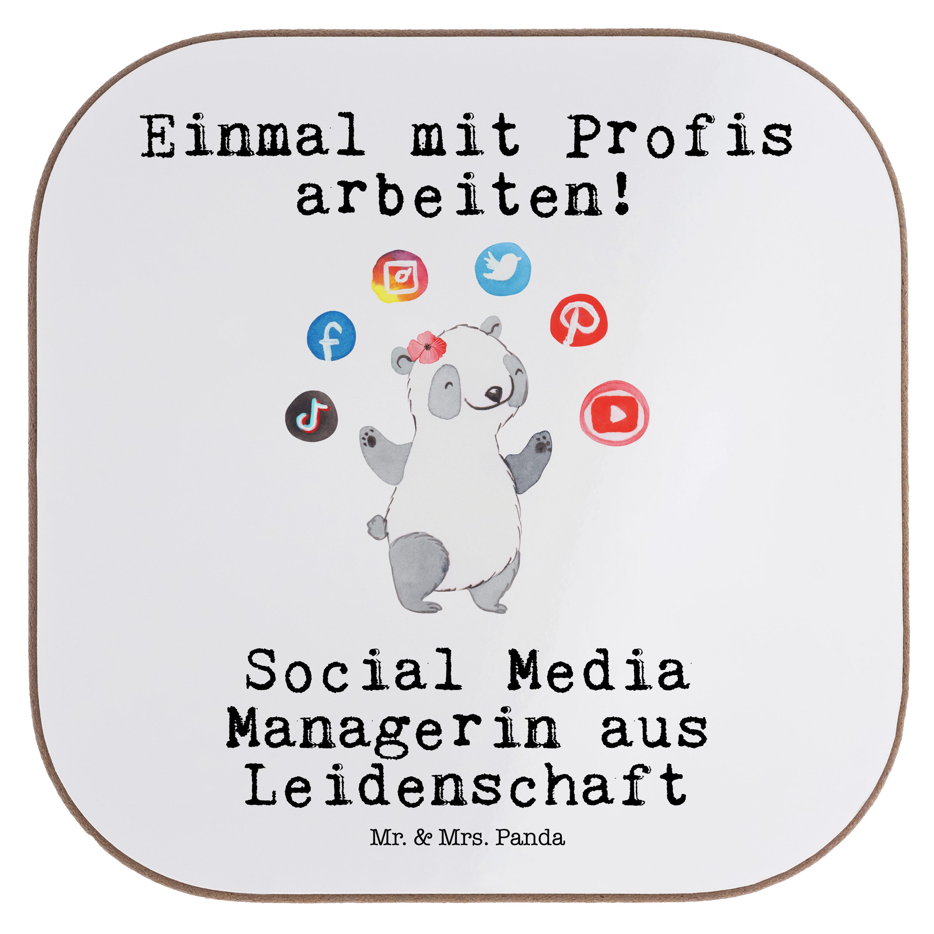 Mr. & Mrs. Panda Getränkeuntersetzer Social Media Managerin aus Leidenschaft - Weiß - Geschenk, Untersetze, 1-tlg.