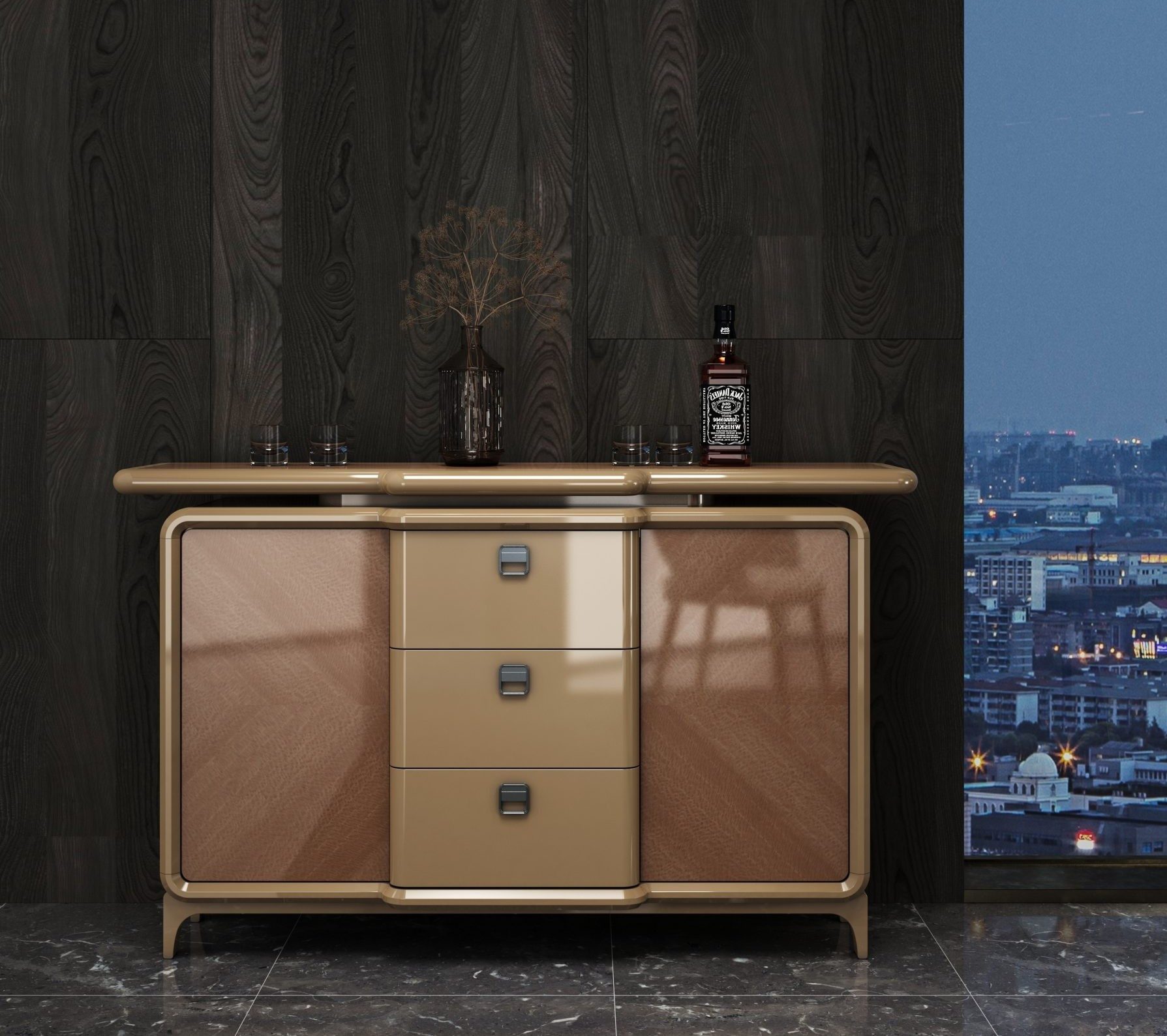 JVmoebel Sideboard JVMoebel Anrichte Beige-Braun aus Holz mit Türen und Schubladen (1 St)