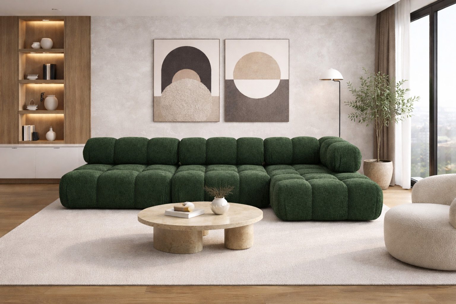 Kaiser Möbel Ecksofa L-form, Wohnlandschaft für Wohnzimmer, Bouclé-Stoff Abriamo, Selia, Ecksofa, Modernes L-Design,Weiche, abgerundete Formen,Trendiger Bouclé-Stoff