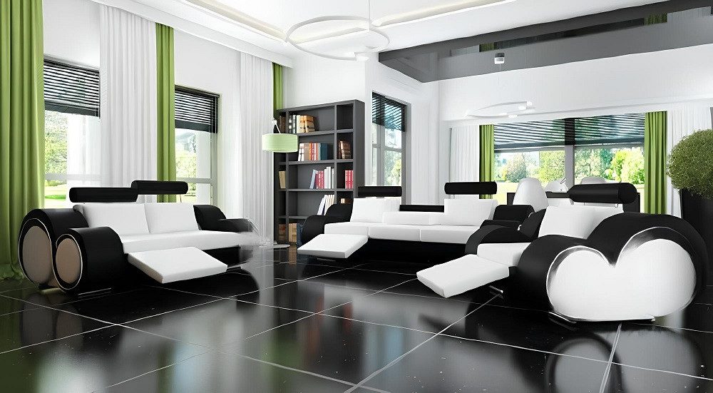 Xlmoebel 3-Sitzer Elegantes Ledersofa mit USB-Anschluss und praktischen Fußstützen, Hergestellt in Europa