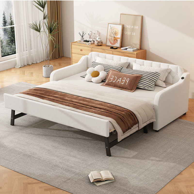 MODFU Schlafsofa Tagesbett, mit ausziehbares Rollbett, USB-Anschluss, 90*200cm, ohne Matratze