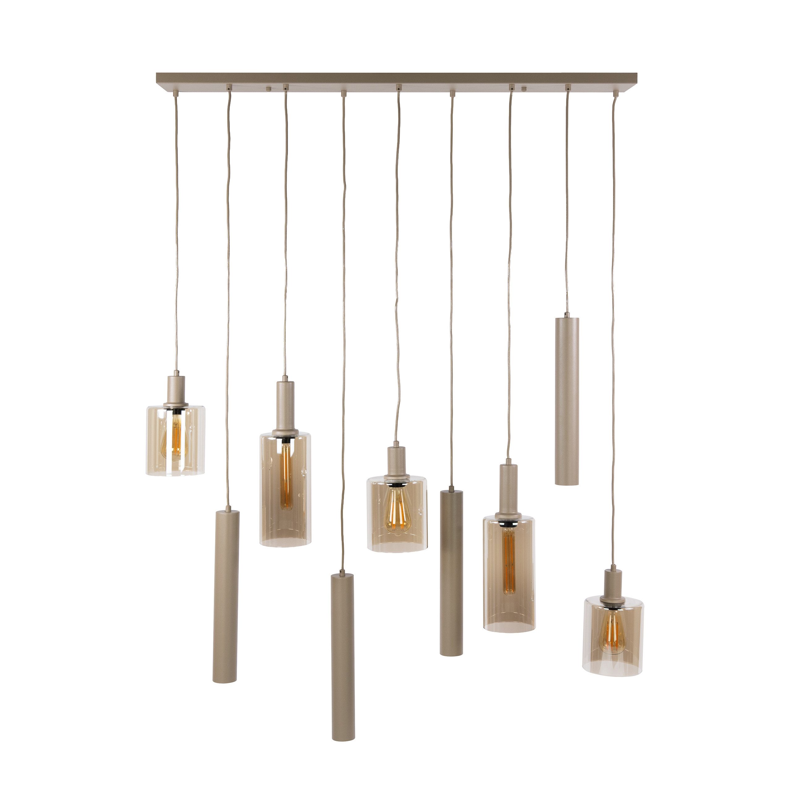 leven! Annekathrin Storkebaum Hängeleuchte Pendelleuchte LUMERO 9-flammig Glas beige 116 cm höhenverstellbar, ohne Leuchtmittel, Lichtpunkte einzeln höhenverstellbar, zwei Glasgrößen, warme Glasoptik