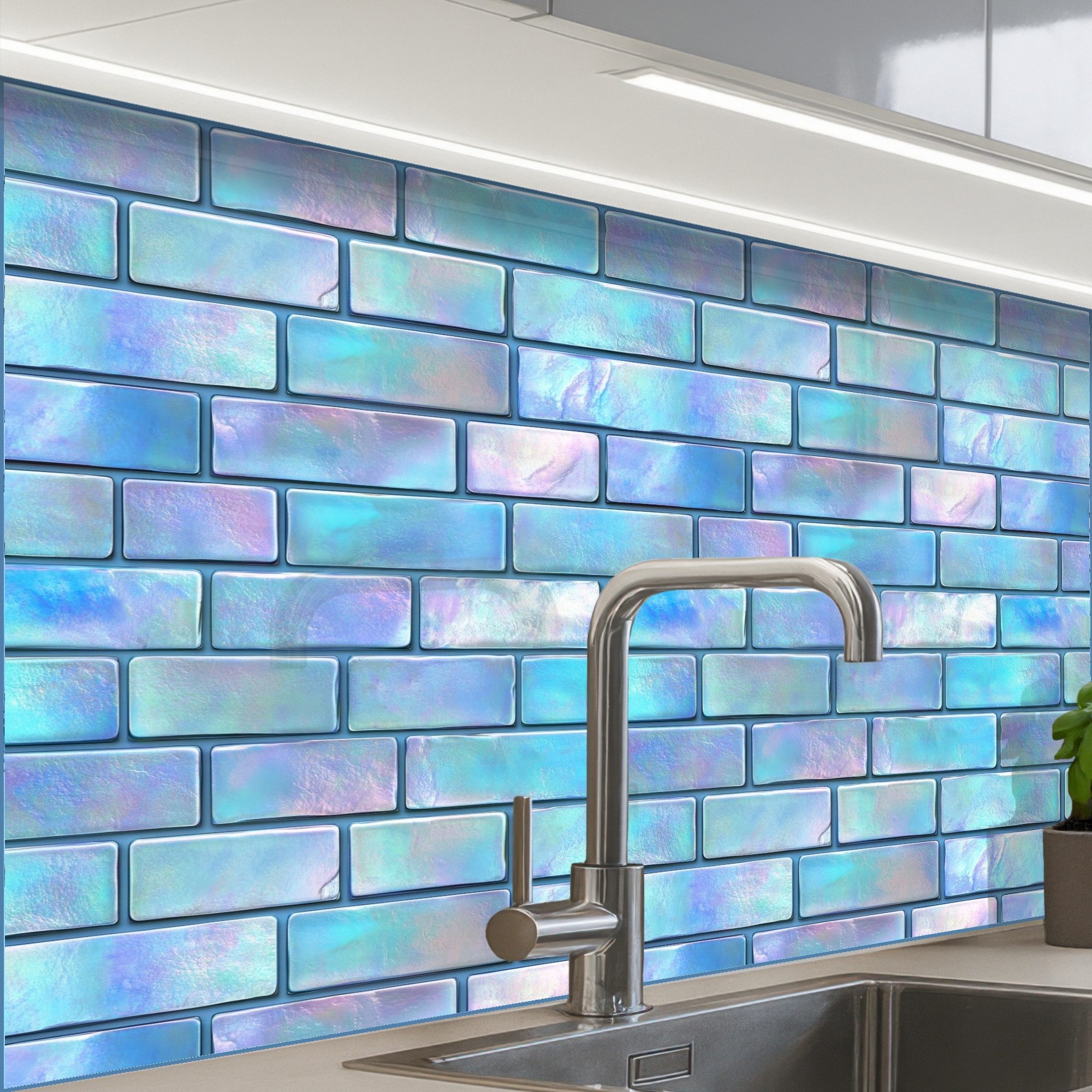 KitchenYeah Küchenrückwand Muster selbstklebend (keine Folie) Blau - Glanz - Wand, (1-tlg), Spritzschutz, Küche, Rückwand, Küchenwand, Küchenfront, 30x20 cm