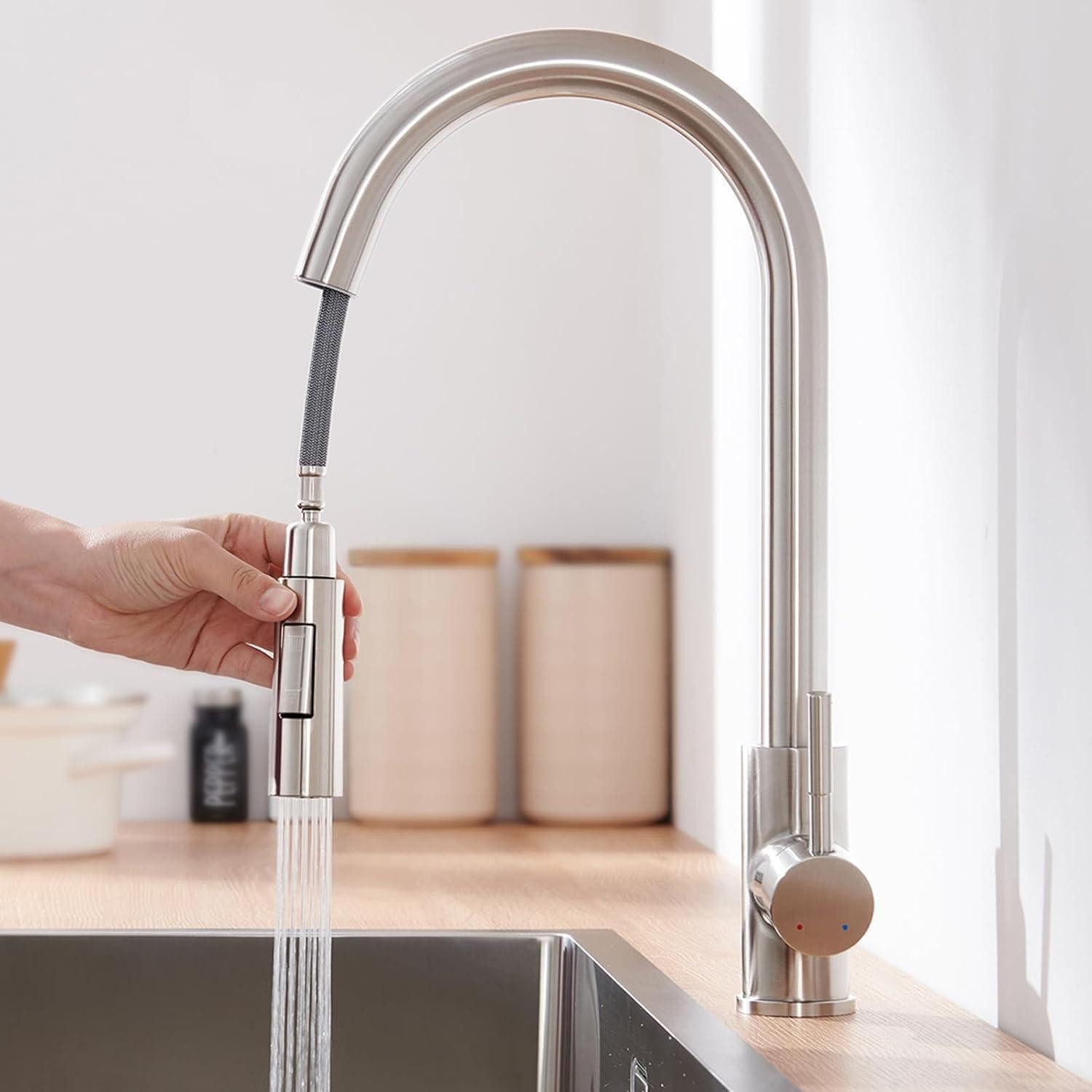 LuxusKollektion Küchenarmatur Küchenarmatur Ausziehbar Brause Edelstahl Hochdruck Gebürstet