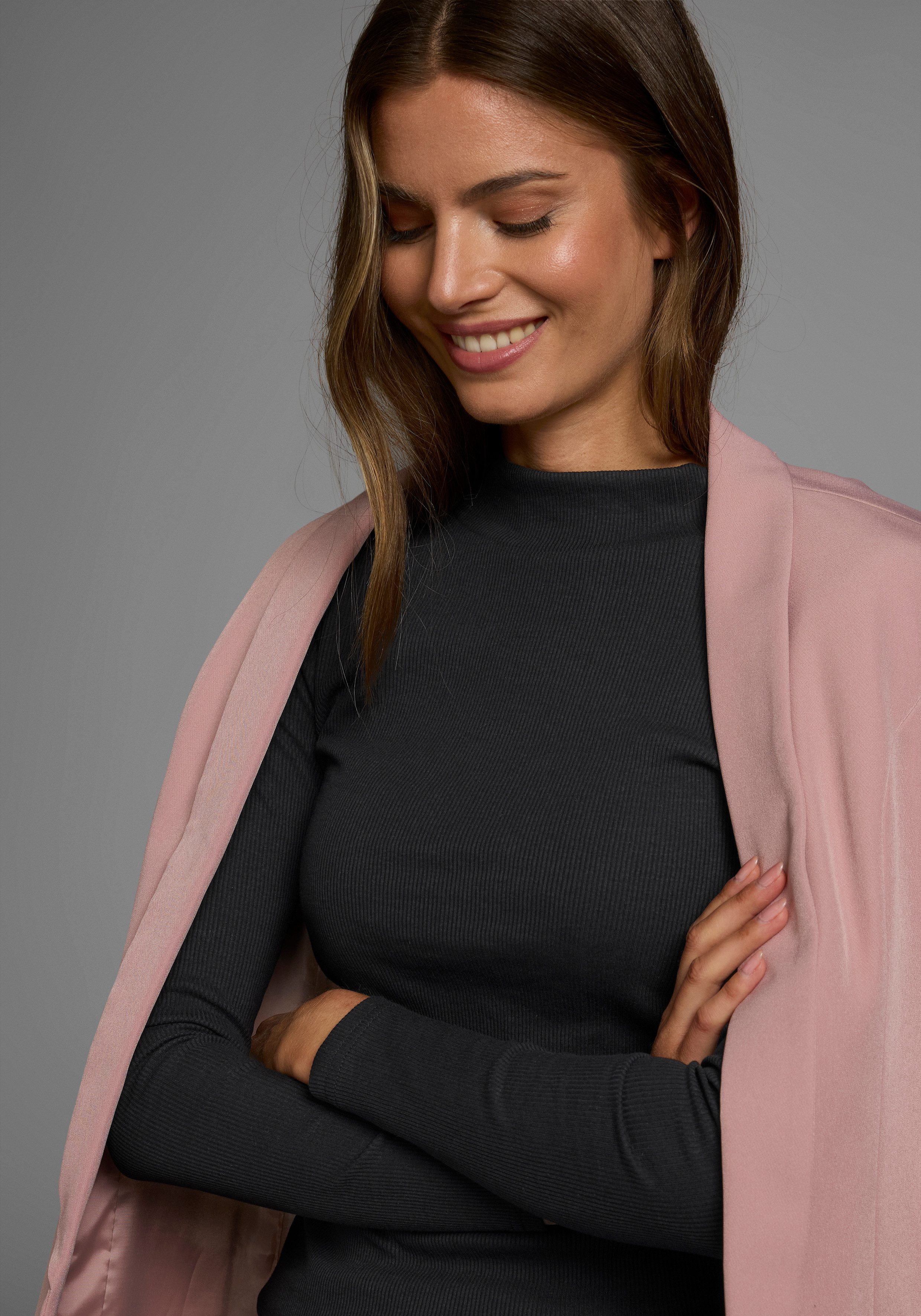 AJC Langarmshirt langärmelig, Basic-Stil, Stehkragen, ideal für Büro und Freizeit