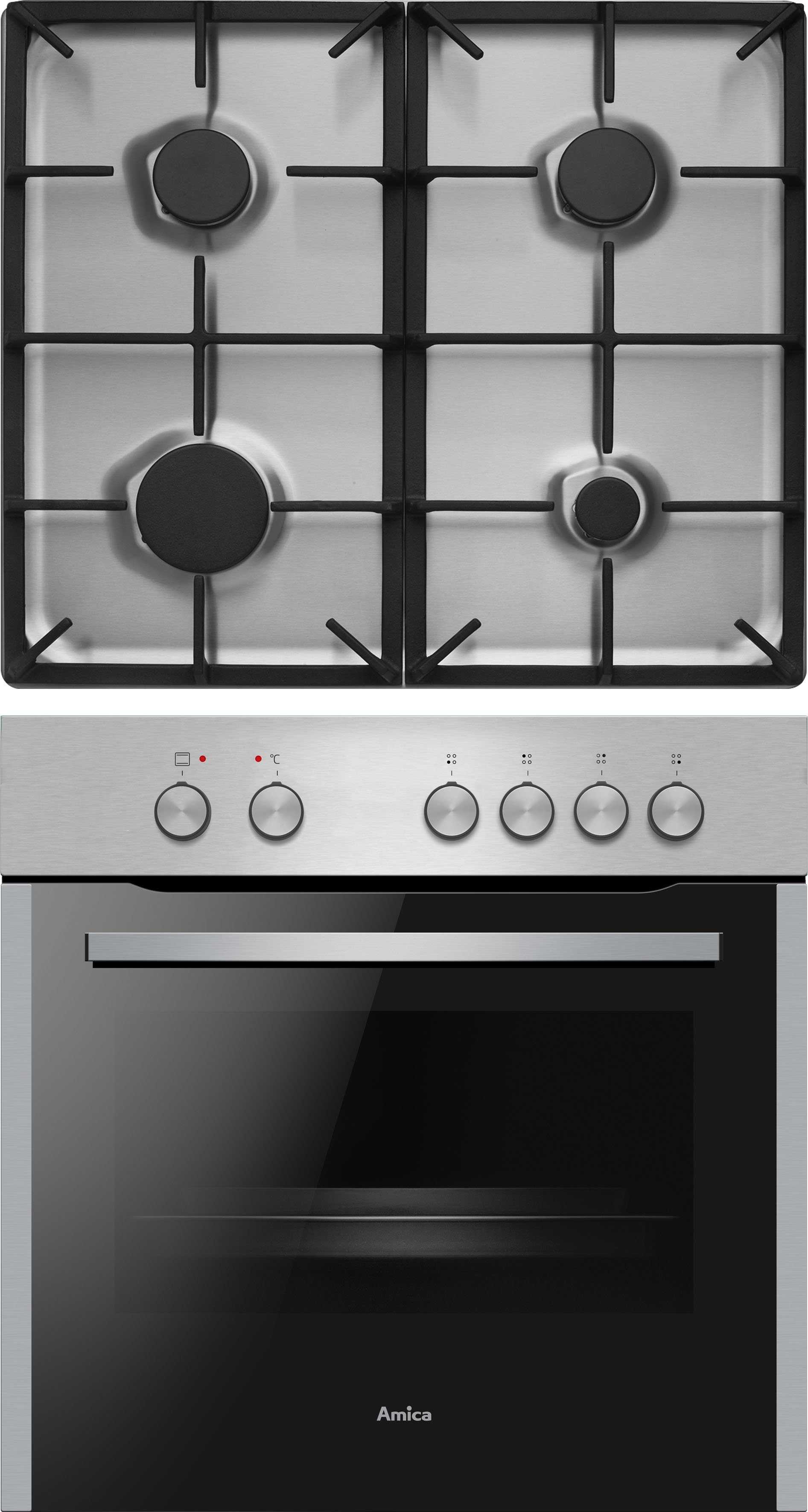 Amica Gasherd-Set EHEG 933 101 E, mit 1-fach-Teleskopauszug, Steam Clean, Vertrauter Kochkomfort mit Gas und einfacher Handhabung