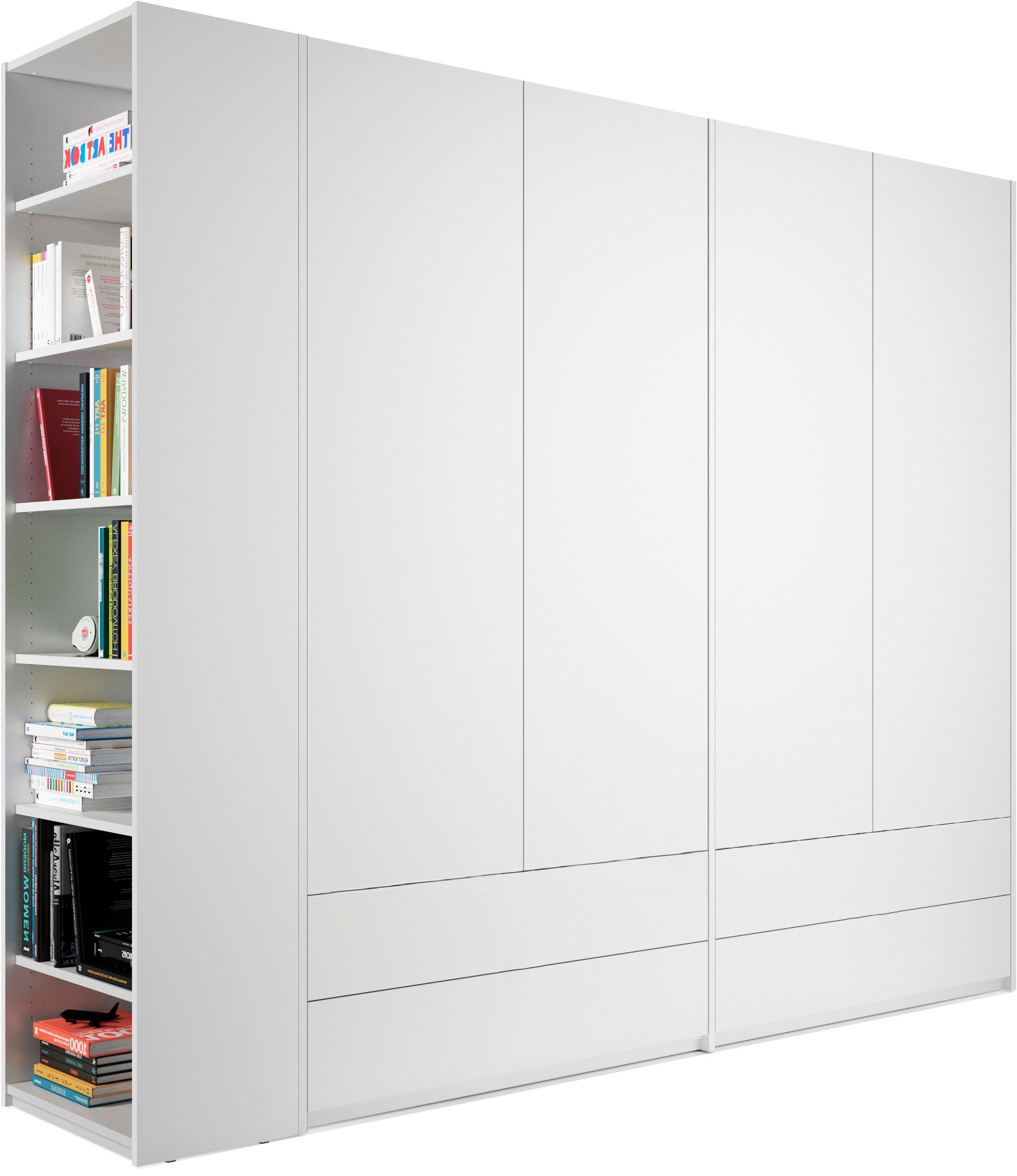 Müller SMALL LIVING Kleiderschrank Modular Plus Variante 4 4 Schubladen, Anbauregal wahlweise links oder rechts montierbar weiß | weiß | Kleiderschränke