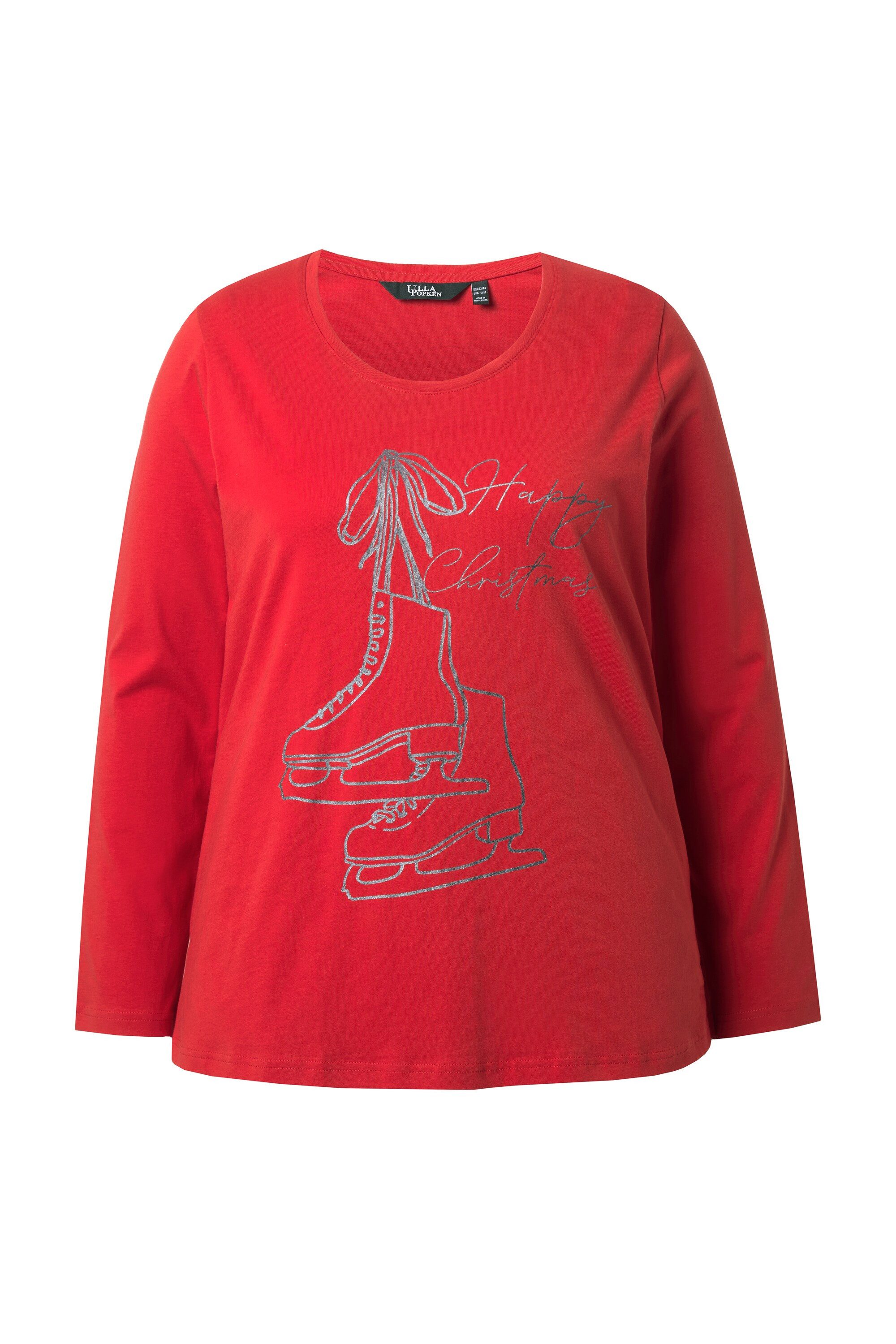 Ulla Popken Longsleeve Shirt Weihnachtsmotiv Classic Rundhals Langarm günstig online kaufen