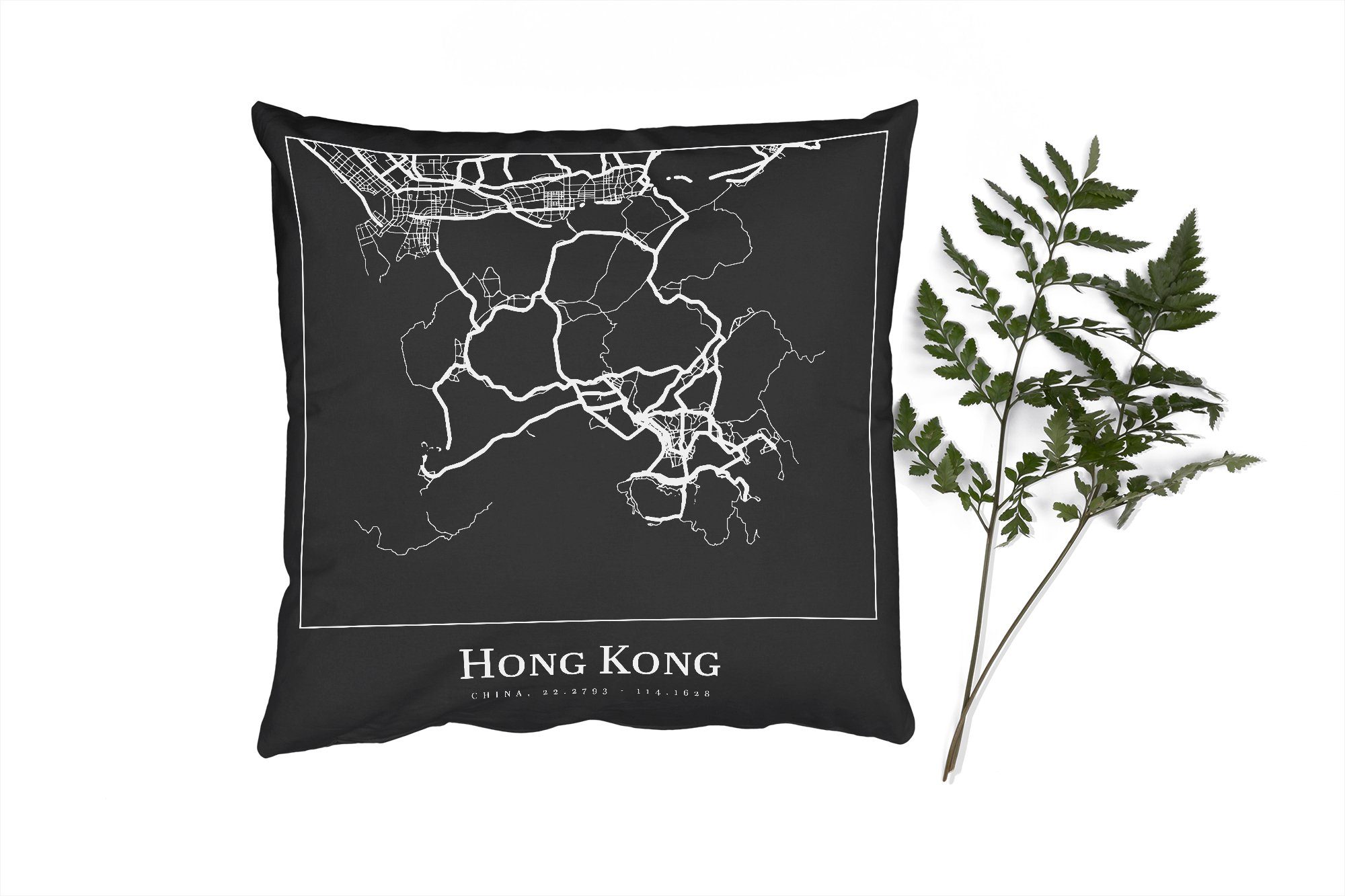Karte Wohzimmer, Füllung Deko, Dekokissen - Stadtplan Zierkissen Sofakissen Karte MuchoWow Schlafzimmer, - Stadt, mit Hongkong für - der