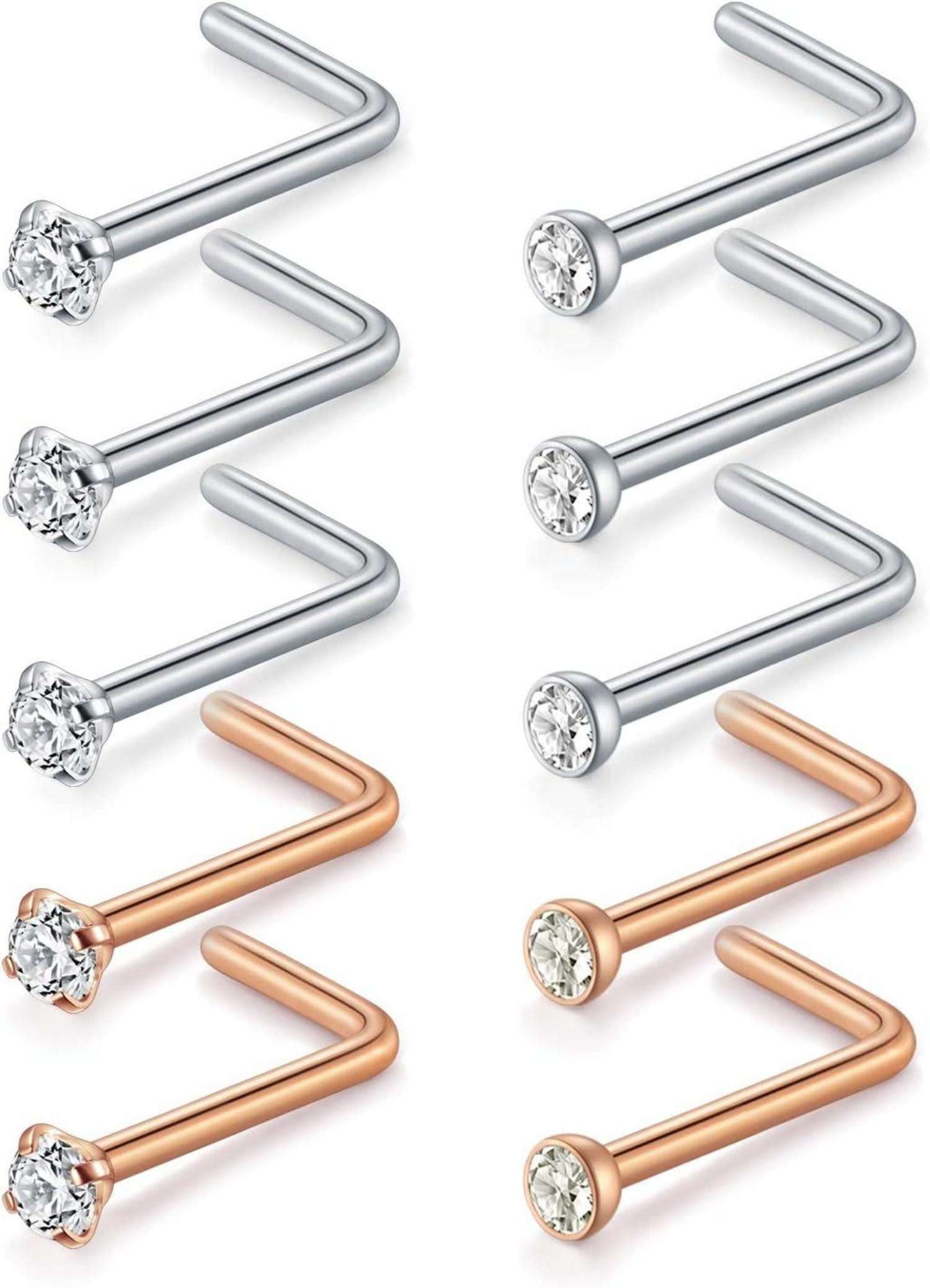 D.Bella Nasenpiercing Nasenstecker 18G Chirurgenstahl Zirconia Piercing 10 Stück Set Silber