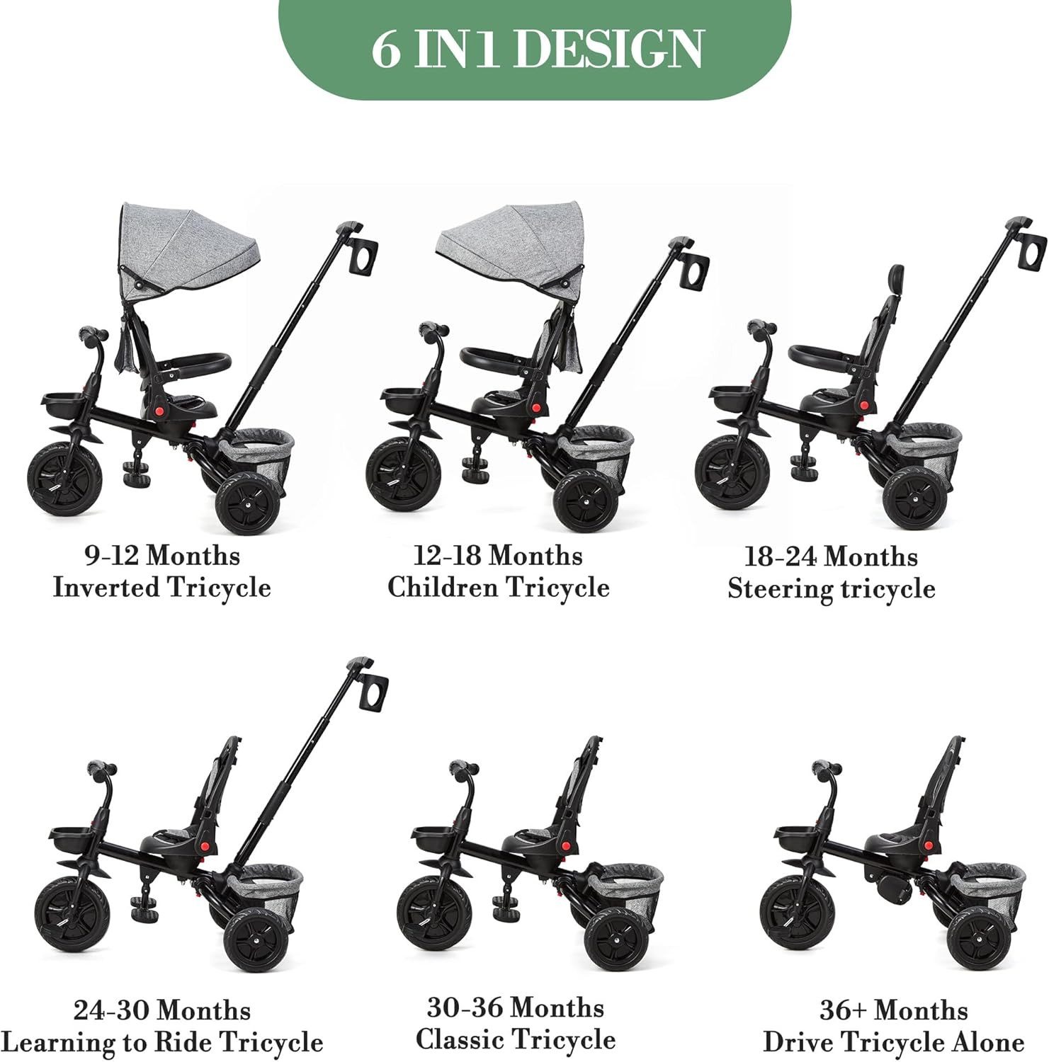 GarveeMore Dreirad 5 in 1 Kinderdreirad,Klappbar, mit Schubstange,Sonnendac günstig online kaufen