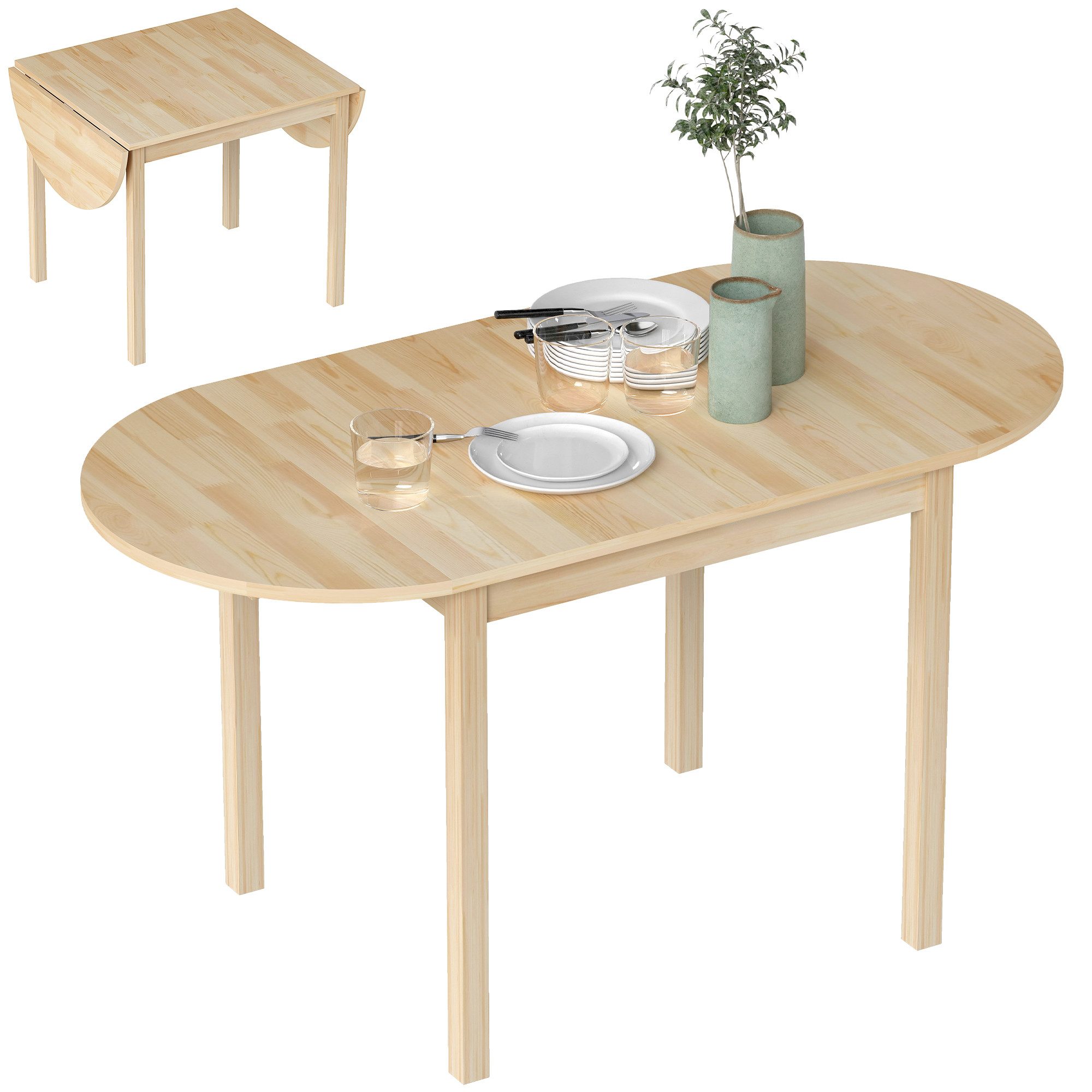 HOMCOM Klapptisch für 6 Personen, mit Drop-Leaf-Design (Klappbar Küchentisch, 1-St., Esstisch aus Holz), für Kleine Räume, Esszimmer, Küche 140 x 70 x 75 cm Naturholz