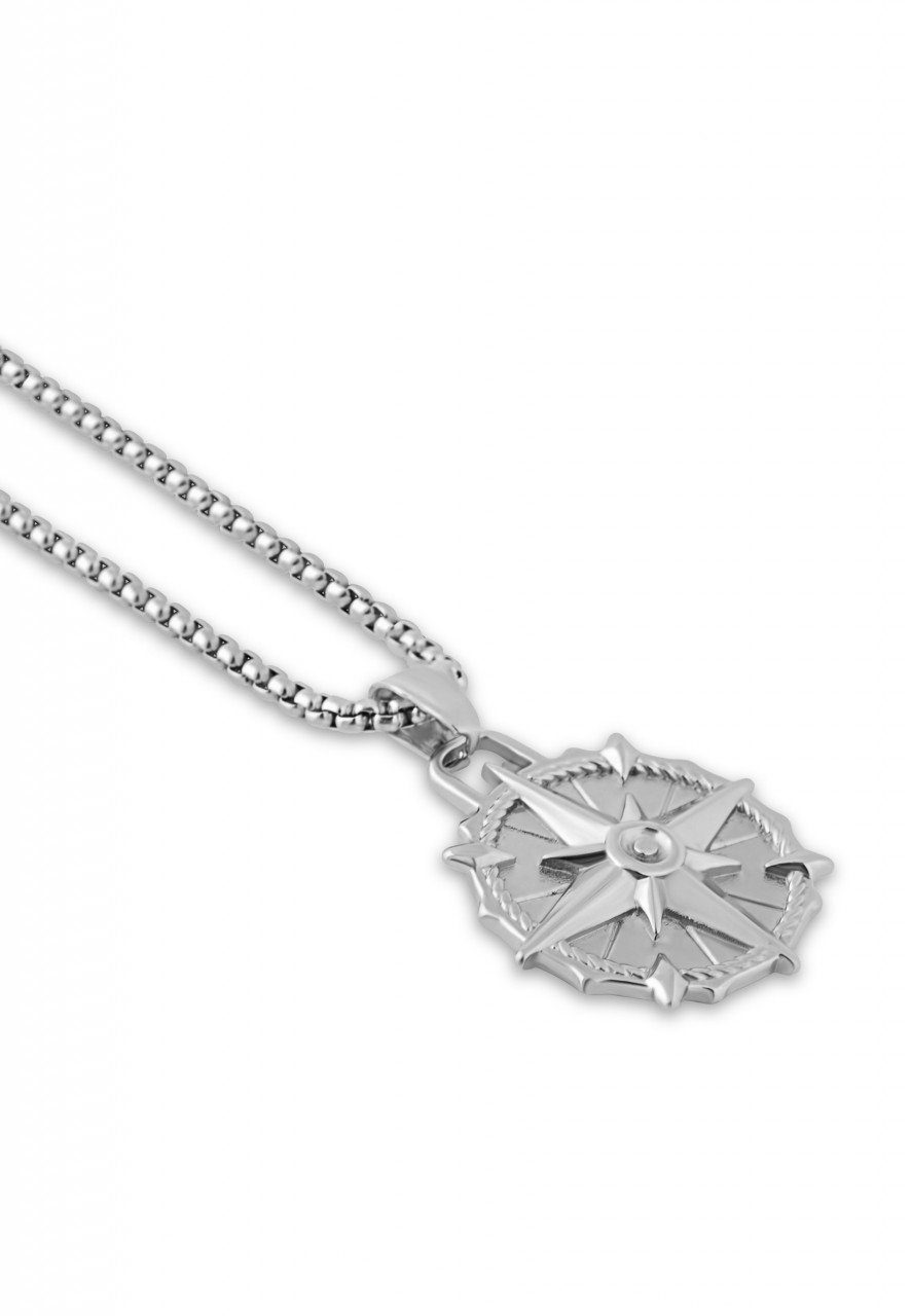 Akitsune Edelstahlkette Guidance Halskette Silber - Kompass 70 cm