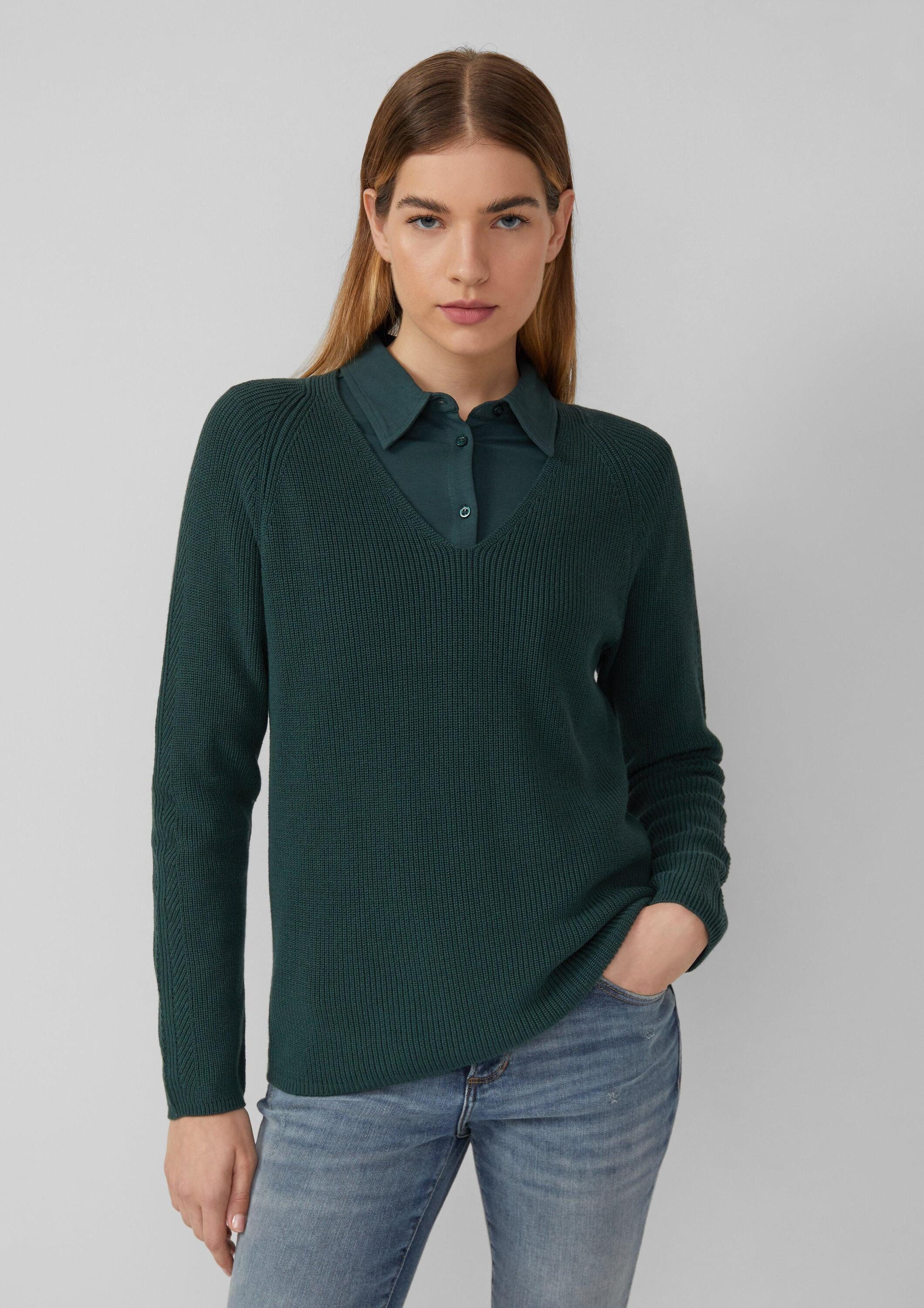 s.Oliver Longpullover Strickpullover Strickpullover aus Baumwollmix mit V-A günstig online kaufen