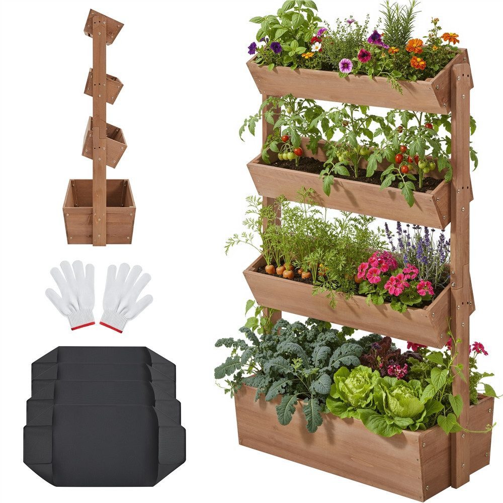 Yaheetech Hochbeet 4-Stufiger Pflanzkasten aus Tannenholz, Pflanzbox mit Belüftungslöcher für Garten/Hof/Terrasse