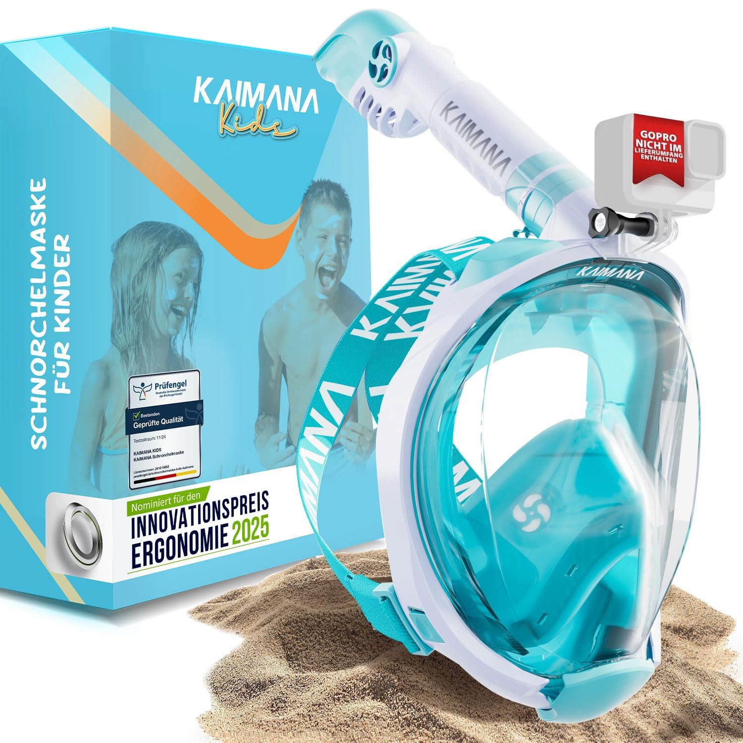 KAIMANA Tauchermaske - Die Preisgekrönte Schnorchelmaske Kinder inkl. Tragetasche, (Taucherbrille Kinder 4 Jahre - Kinder Schnorchelmaske), absolut CO₂ sichere Tauchmaske Kinder - Tauchermaske Kinder