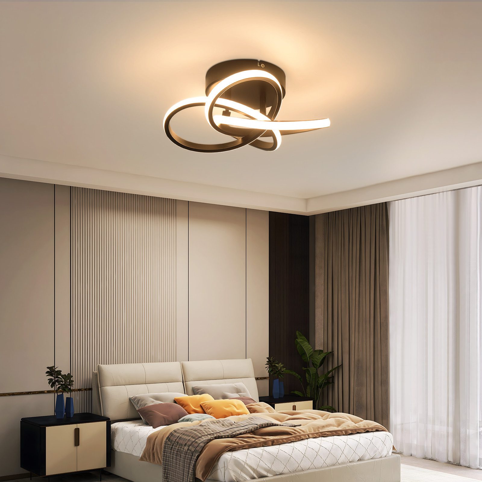 Nettlife LED Deckenleuchte Schlafzimmer Schwarz/Weiß Dimmbar günstig online kaufen