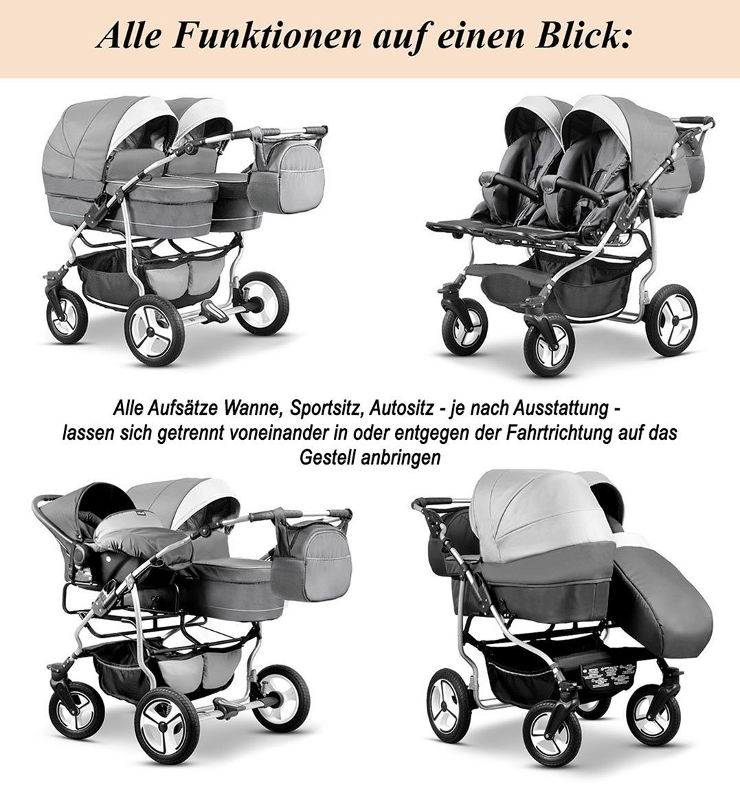 Elcar Zwillings-Kombikinderwagen Zwillingskinderwagen Duet - - in 1 10 2 in Schwarz Farben Teile 17 Lux