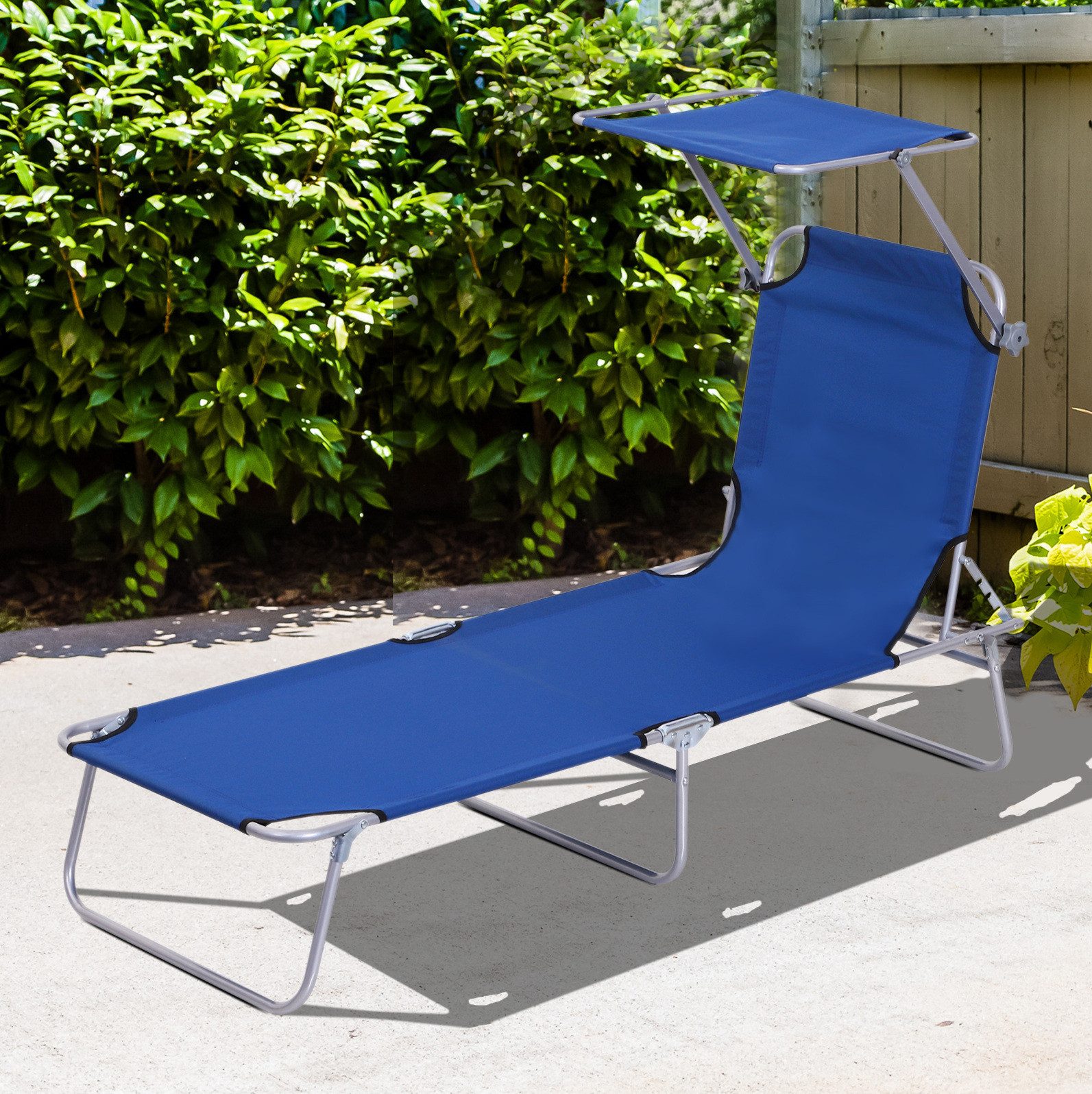 Gartenliege Sonnenliege 187x58x36 cm mit Dach, klappbare Gartenliege Oxford