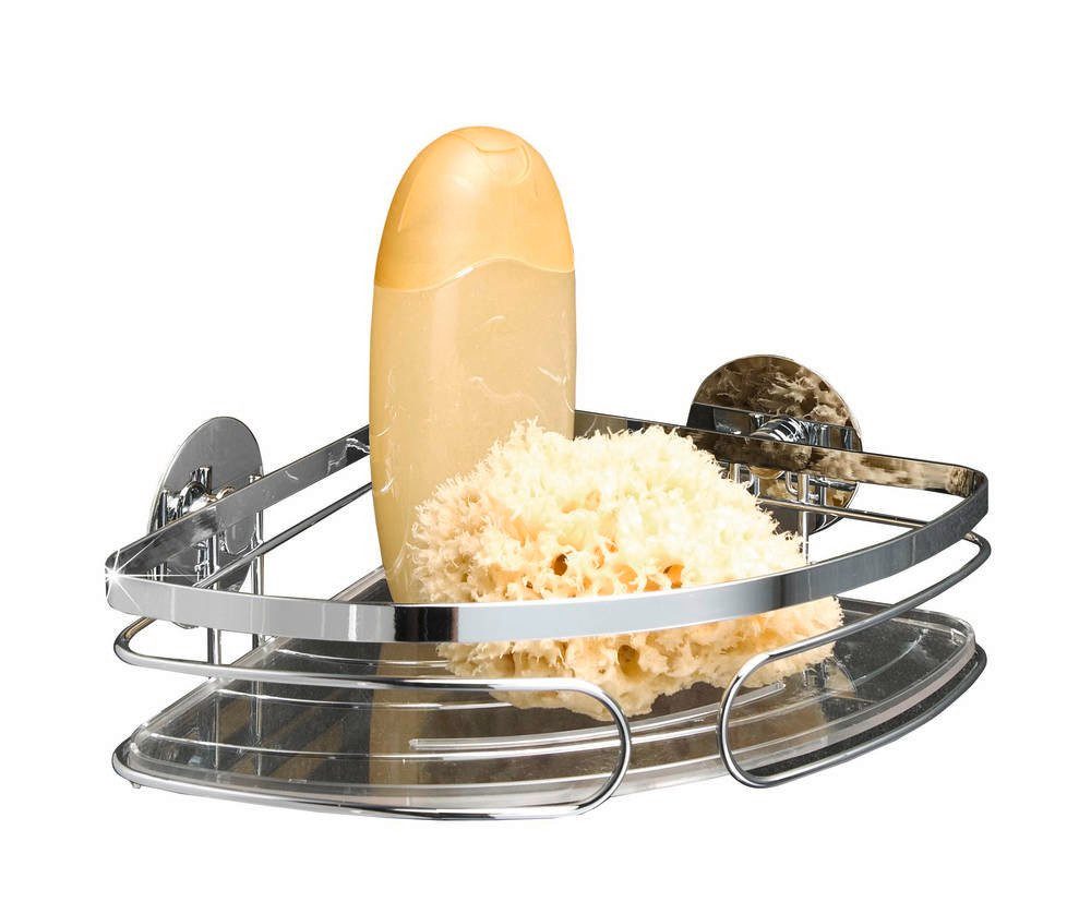 WENKO Duschregal Eckduschablage TURBOFIX, Halterung ohne Bohren, Edelstahl, WENKO