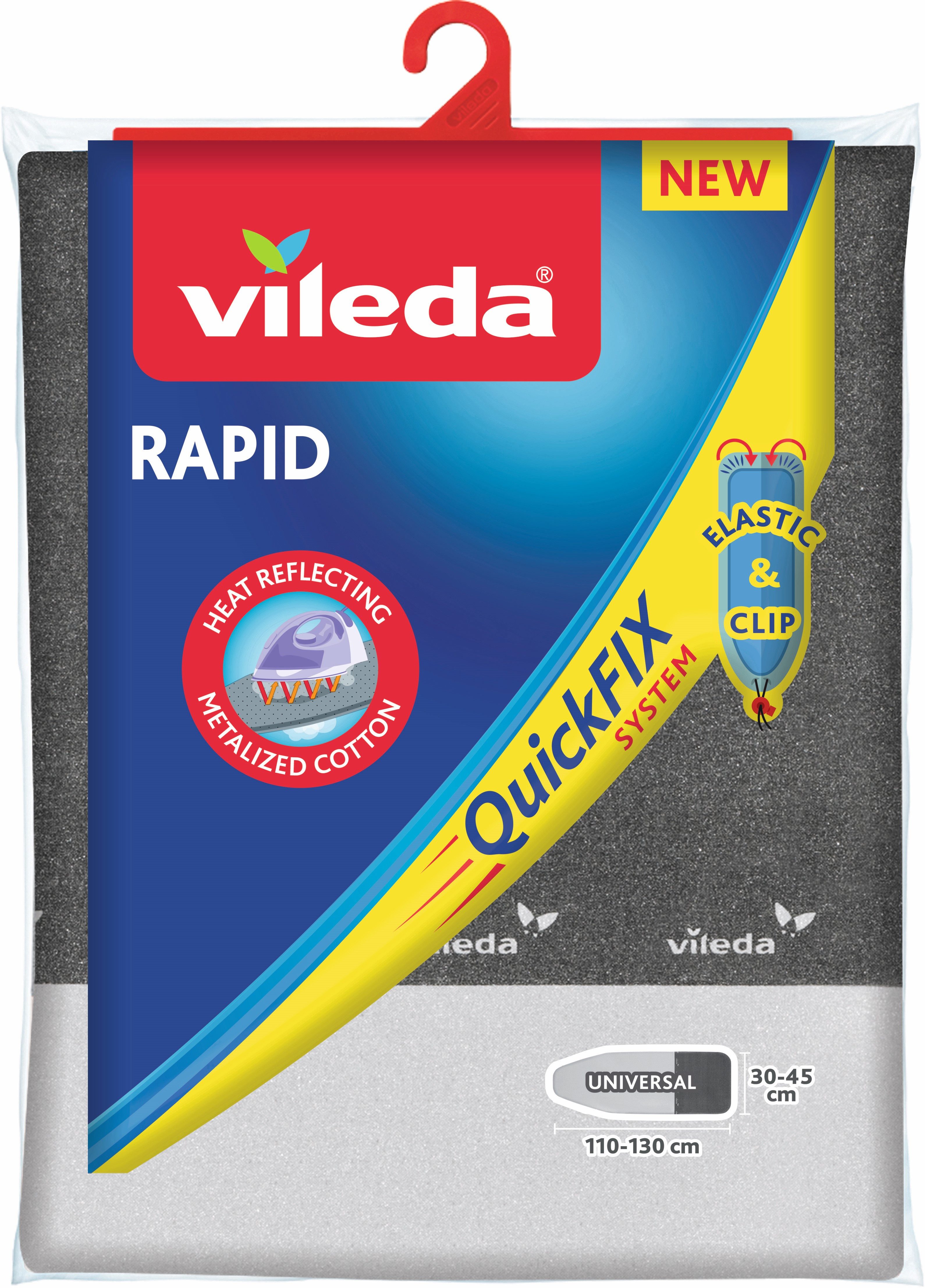 Vileda Bügelbrettbezug Vileda Rapid Bügeltischbezug QuickFIX, Metallisierte, hitzereflektierende Oberfläche für schnelleres Bügeln