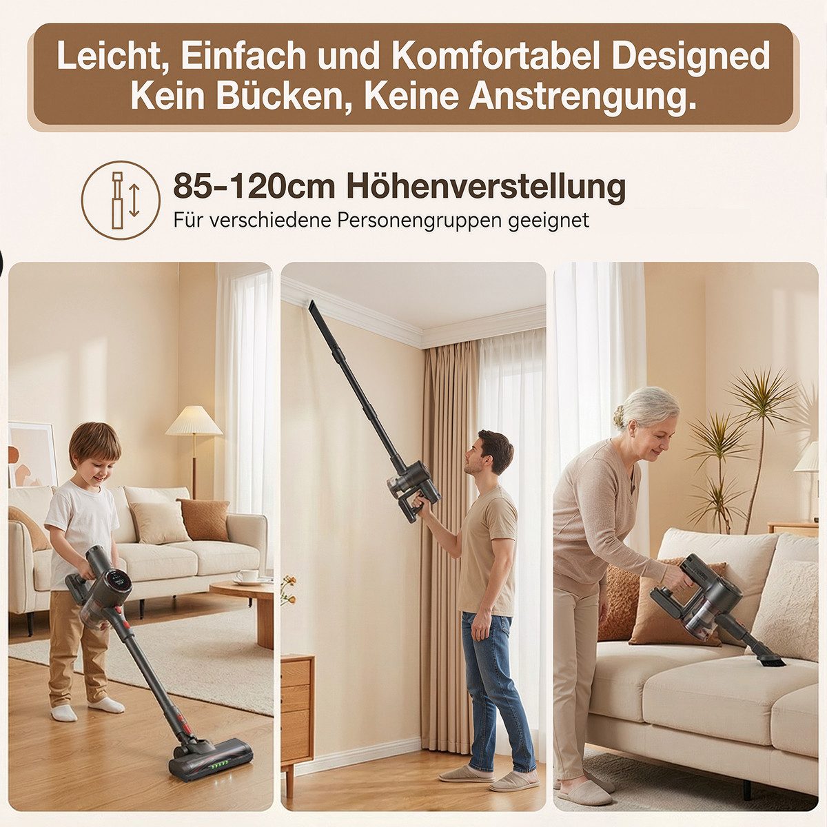 PRASKY Stielstaubsauger Akku Staubsauger Kabellos, Stielstaubsauger 65kPa/50Min, HEPA-Filter, 550 W, mit Beutel, staubsauger kabellos 550W Leicht und ideal für kleine Wohnungen