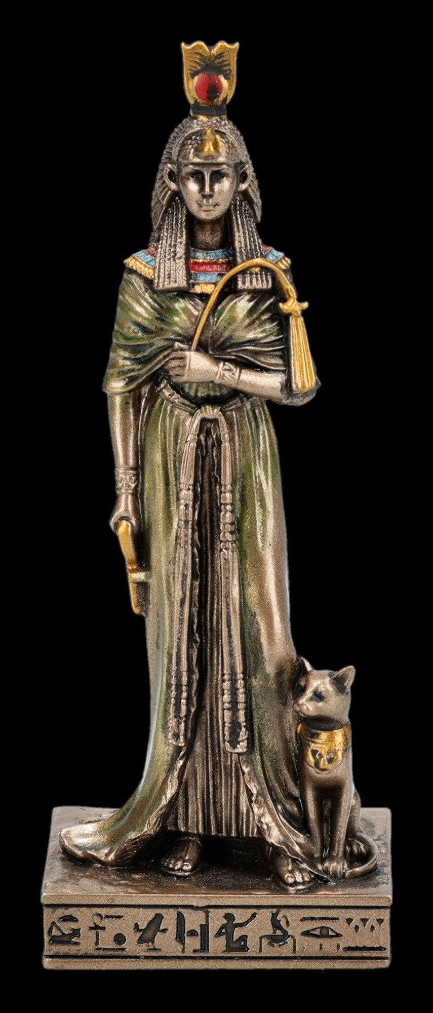 Figuren Shop GmbH Dekofigur Nofretete Figur – Ägyptische Königin mit Bastet Miniatur 9cm Dekofigur