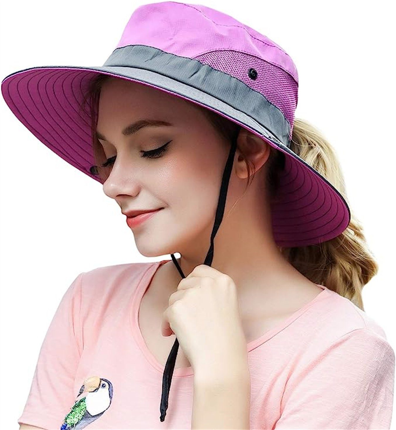XDeer Sonnenhut 2x Sonnenhut für Damen,Faltbar SafariHut Wanderhut Gartenhut Wasserdicht,Breiter Krempe mit UV-Schutz,Verstellbare Kinnband