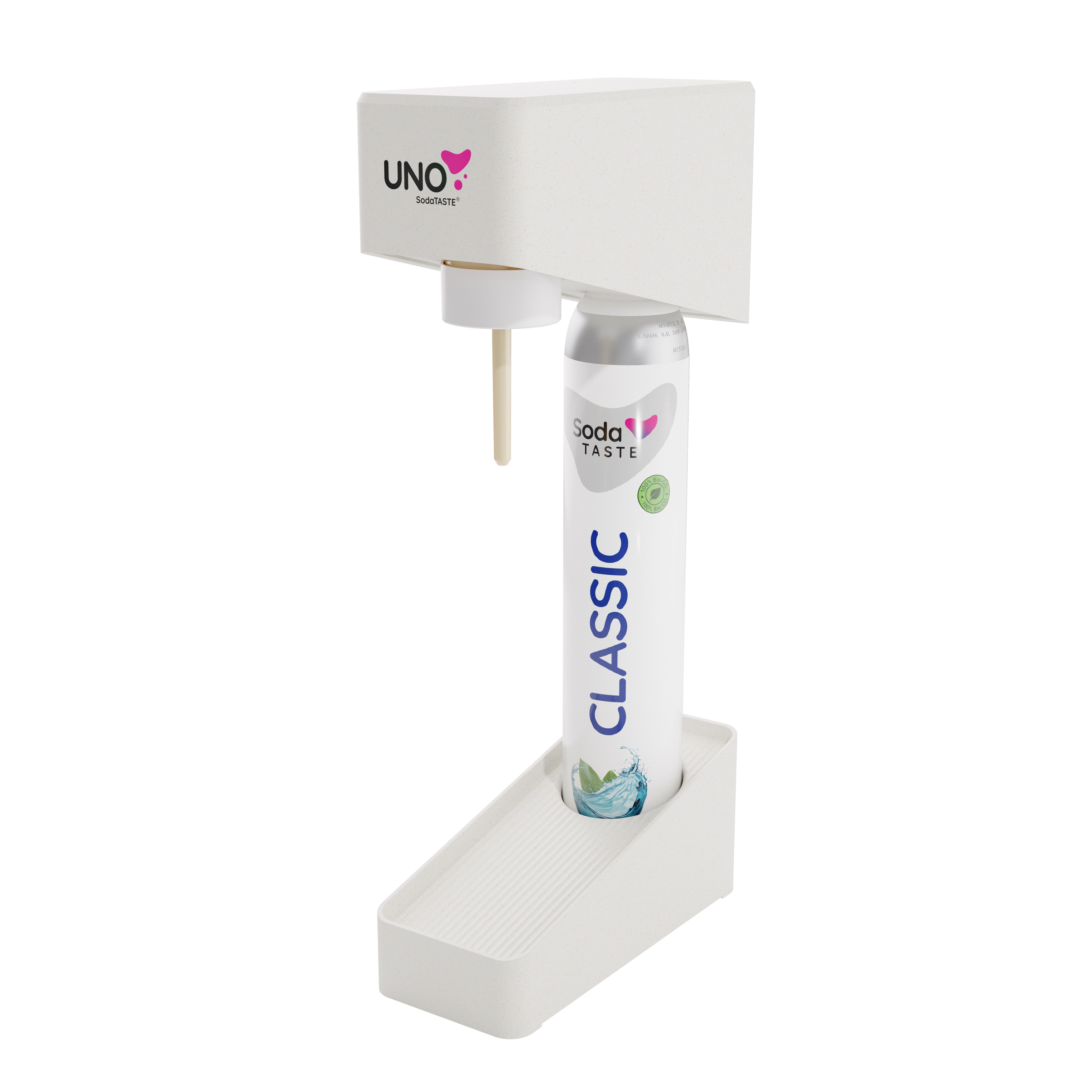 SodaTASTE Wassersprudler SodaTASTE UNO Wassersprudler Set inkl. Flasche & CO2-Zylinder, (Wassersprudler, CO₂-Zylinder, 1-Liter-Wasserflasche, Abtropfhalterung), Kompatibel mit Standard-Drehgewinde
