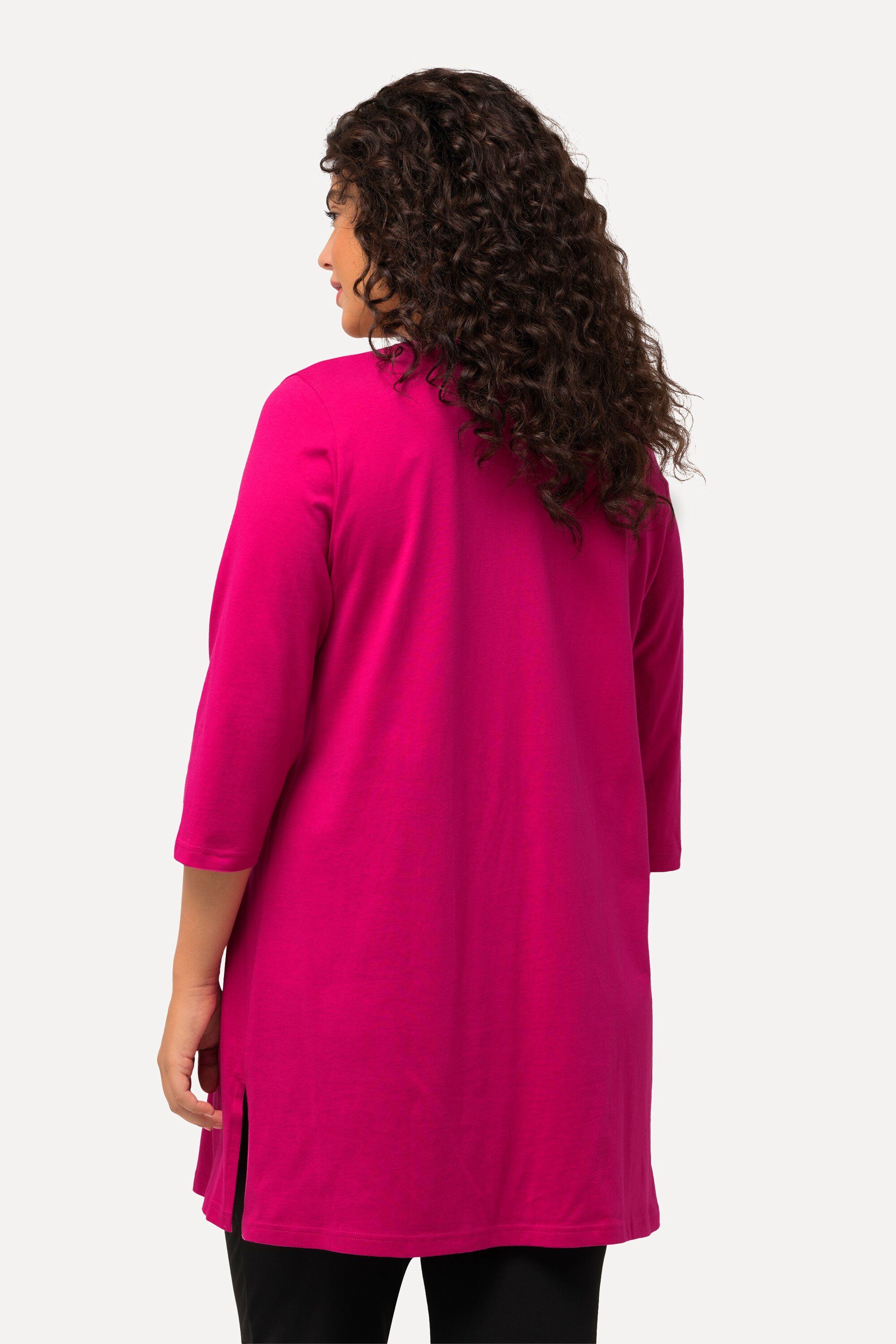 V-Ausschnitt A-Linie fuchsia pink Longshirt Ulla Popken Longshirt 3/4-Arm