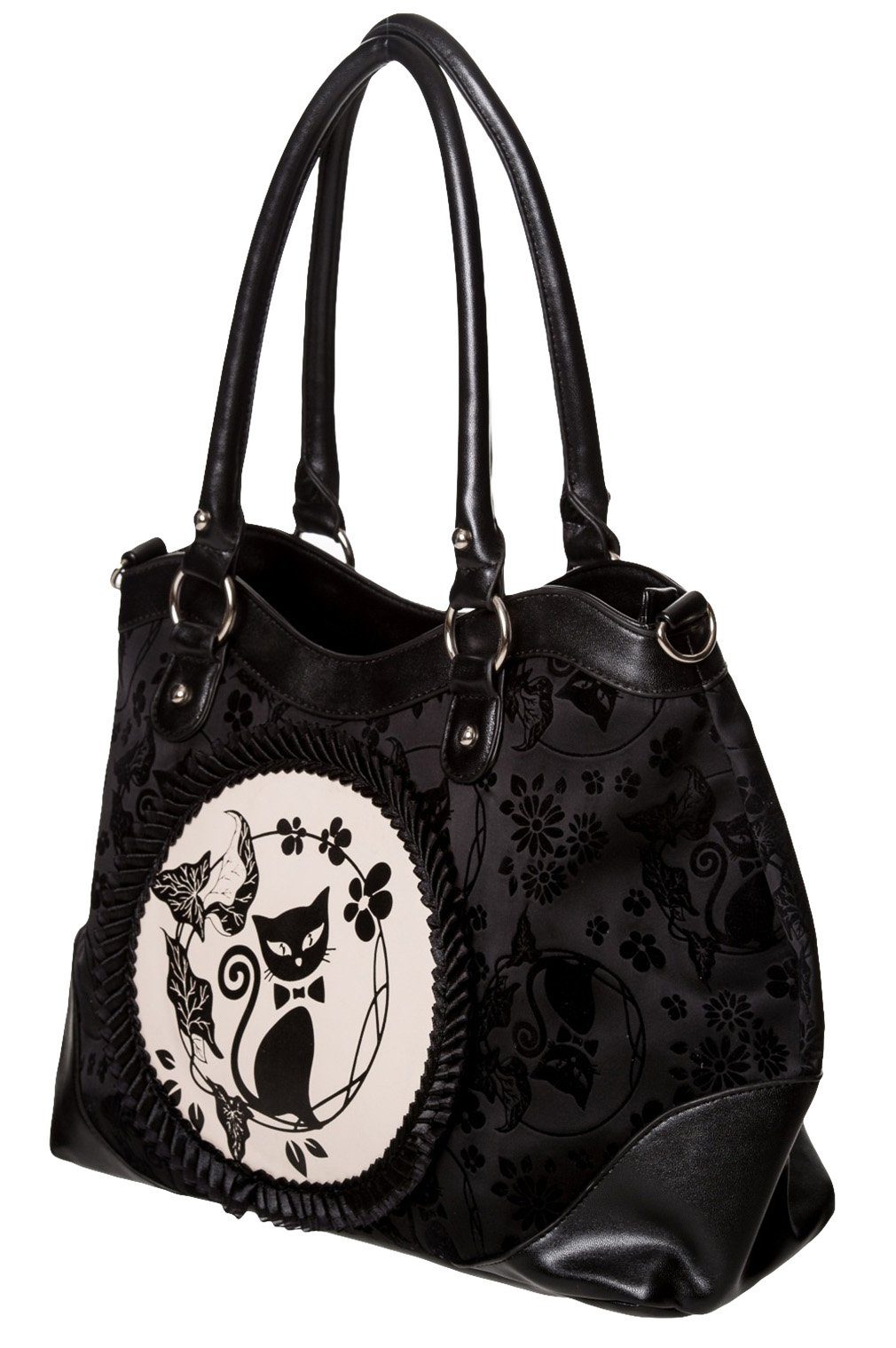 Banned Schultertasche Call Of The Phoenix Schwarz, Katze Gemme Samt Gothic günstig online kaufen