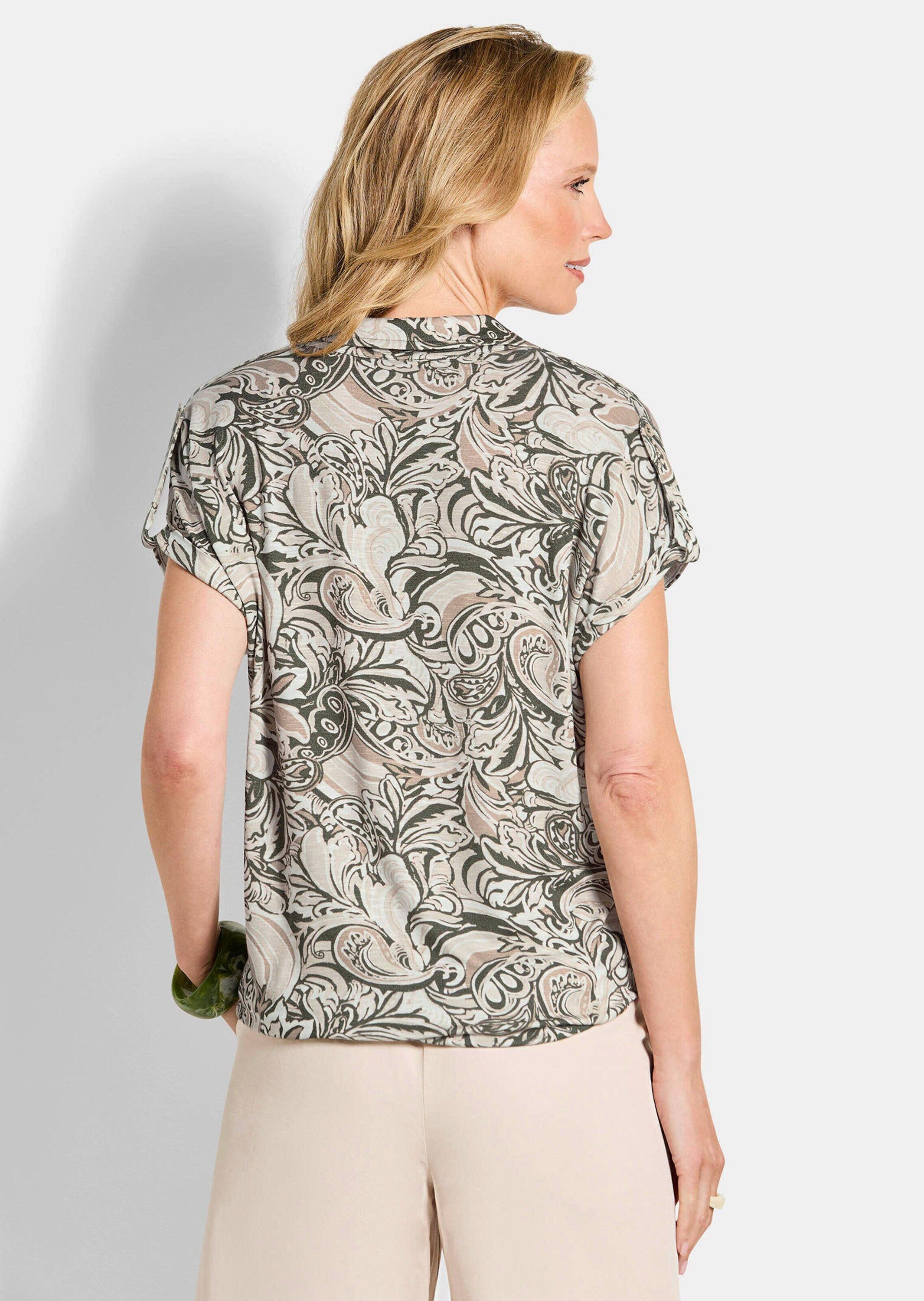 GOLDNER Print-Shirt Blusenshirt mit Paisley-Muster Druckshirt mit Kragen, V-Ausschnitt und Viertelarm