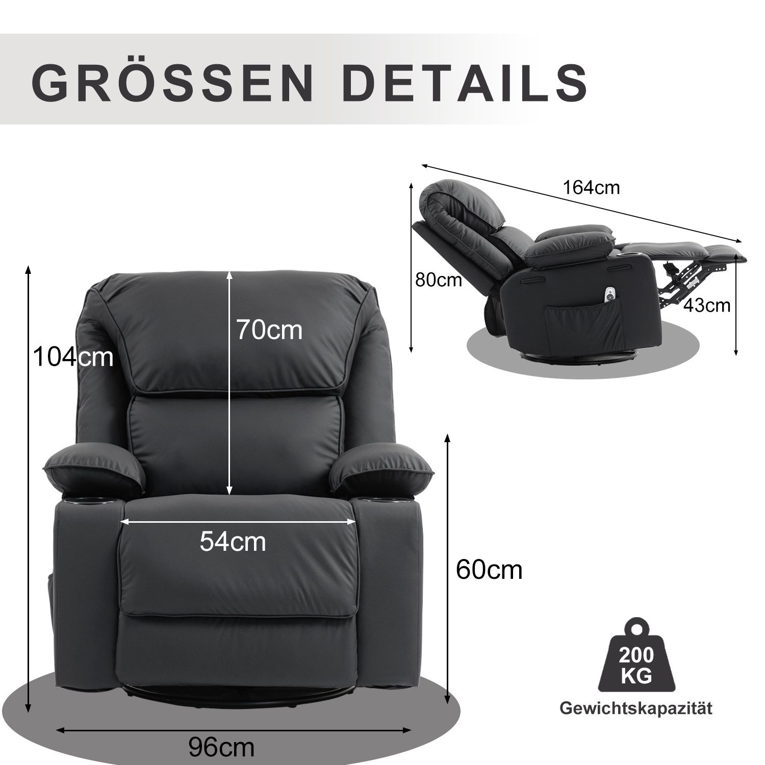 BRTHORY Massagesessel Relaxsessel mit Massagefunktion, Fernsehsessel, 360°drehbar (1-St), Massagesessel mit Liege- und Schaukel-Funktion
