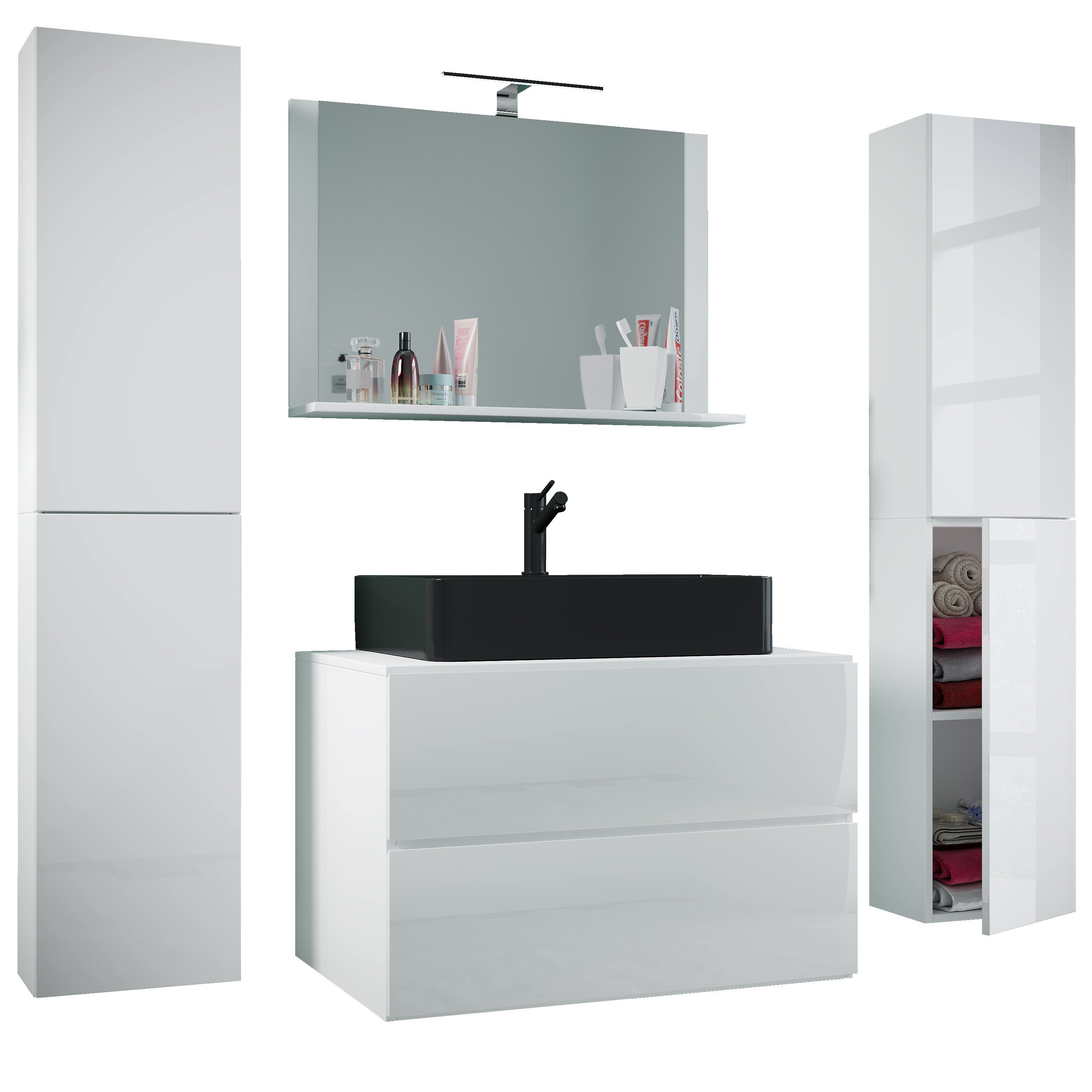 Produktbild von Lomadox Badmöbel Set 3-teilig Mit 80cm Waschtisch, Weiß Und Eiche, NEWPORT-56-WHITE Günstig Kaufen | Haus & Garten