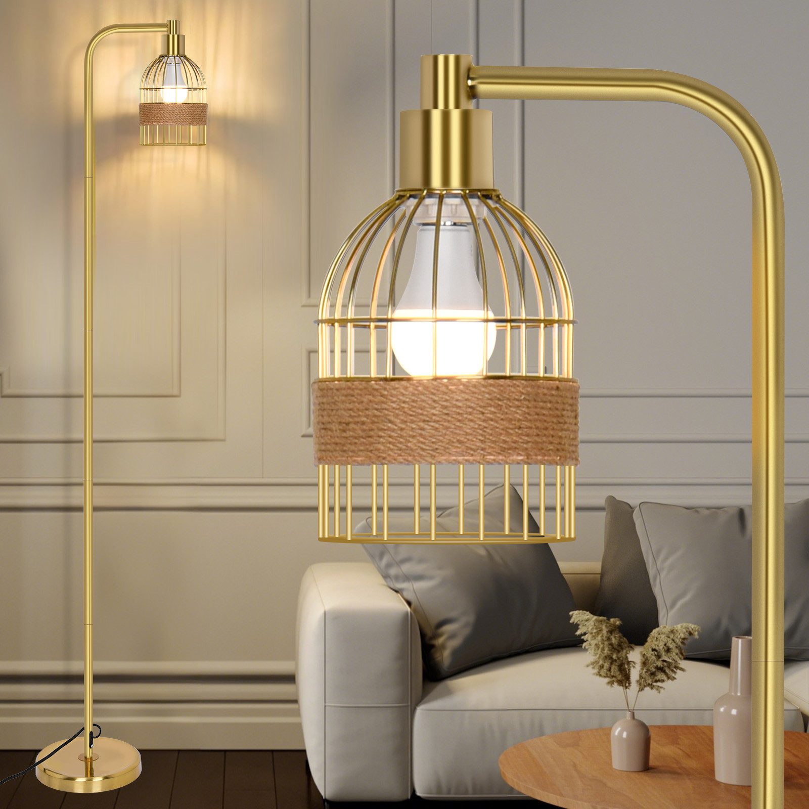 MUPOO Stehlampe Gold Stehlampe Wohnzimmer Dimmbar,mit günstig online kaufen