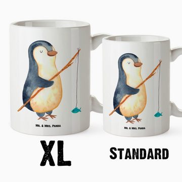 Mr. & Mrs. Panda Tasse Pinguin Angler - Weiß - Geschenk, XL Becher, Neustart, XL Tasse, Woch, XL Tasse Keramik, Großes Füllvolumen