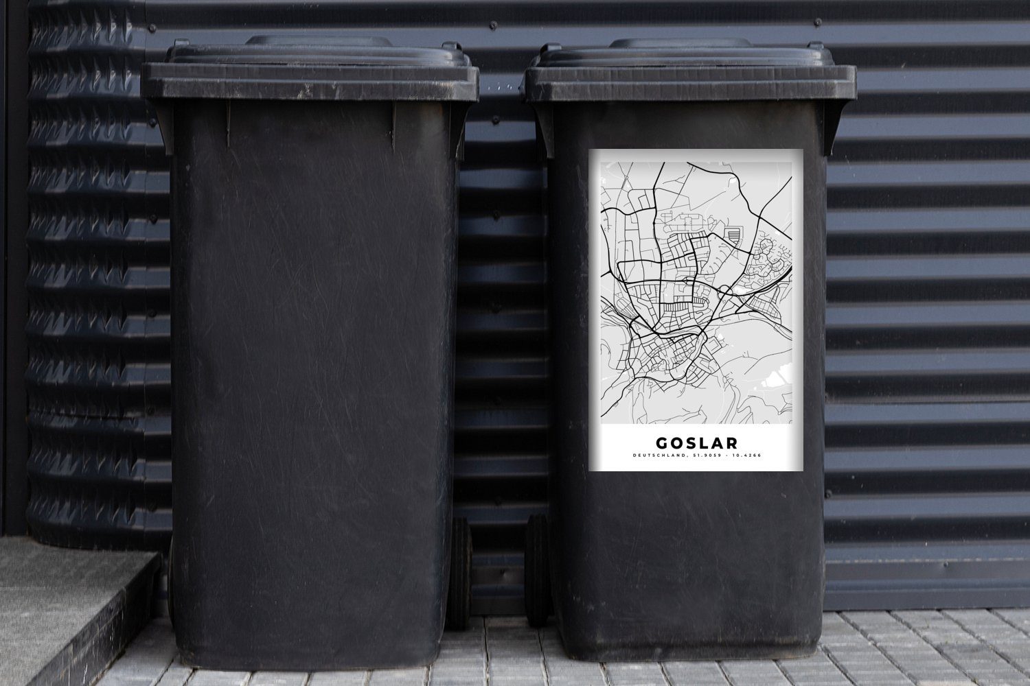 Container, Goslar Mülltonne, Karte Sticker, Wandsticker MuchoWow - St), Mülleimer-aufkleber, - (1 - Deutschland Wegbeschreibung Abfalbehälter - Stadtplan