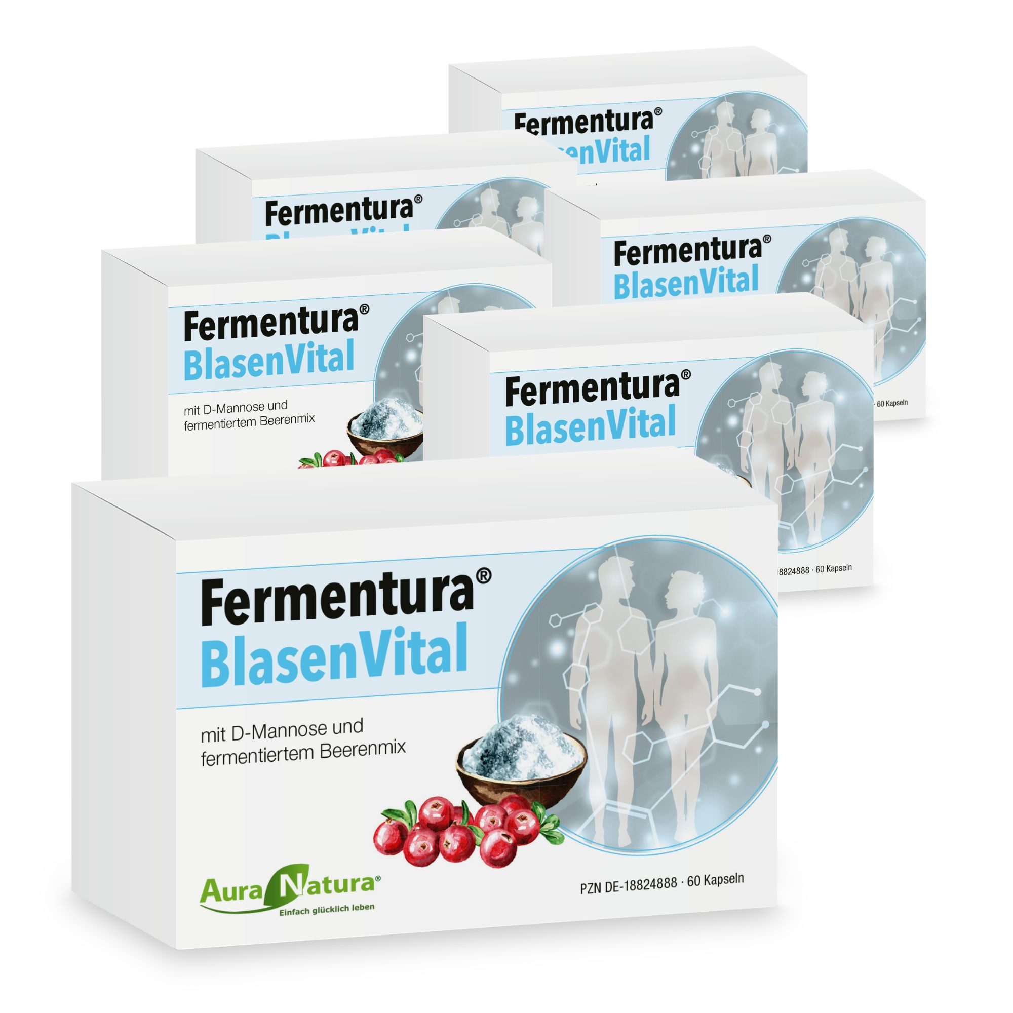 Aura Natura Fermentura Blasenvital mit D-Mannose & Cranberry, Blasenunterstützung Kapseln, 1 er Packung à 60 St., 273 g, D-Mannose und Cranberry