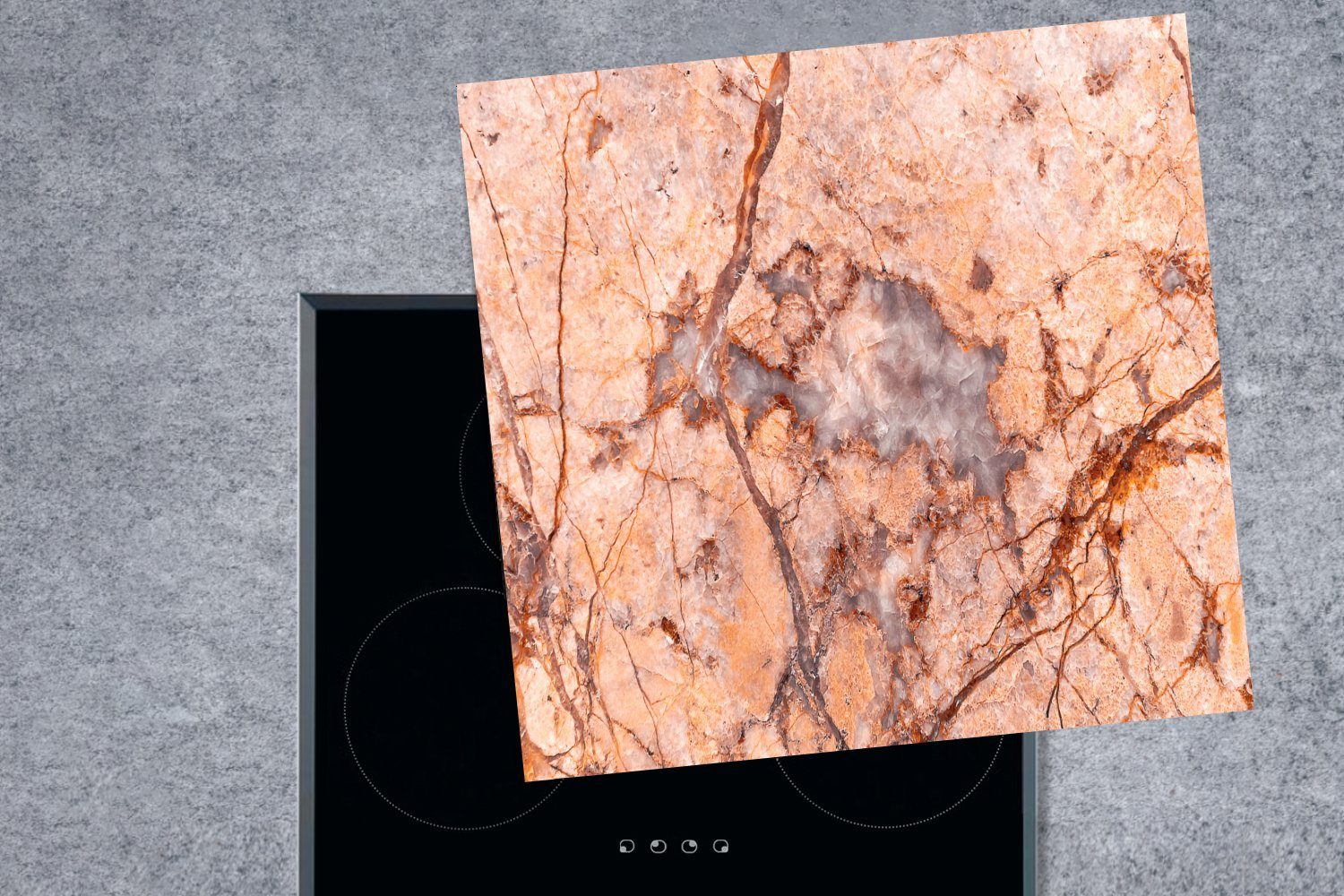 MuchoWow Herdblende-/Abdeckplatte Marmor - Orange Vinyl, - Luxus, für tlg), cm, Grau - Arbeitsplatte Ceranfeldabdeckung, küche 78x78 (1