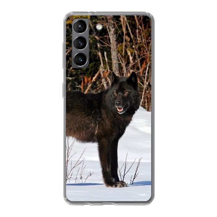 MuchoWow Handyhülle Wolf - Schwarz - Schnee Phone Case Handyhülle Samsung Galaxy S21 Silikon Schutzhülle