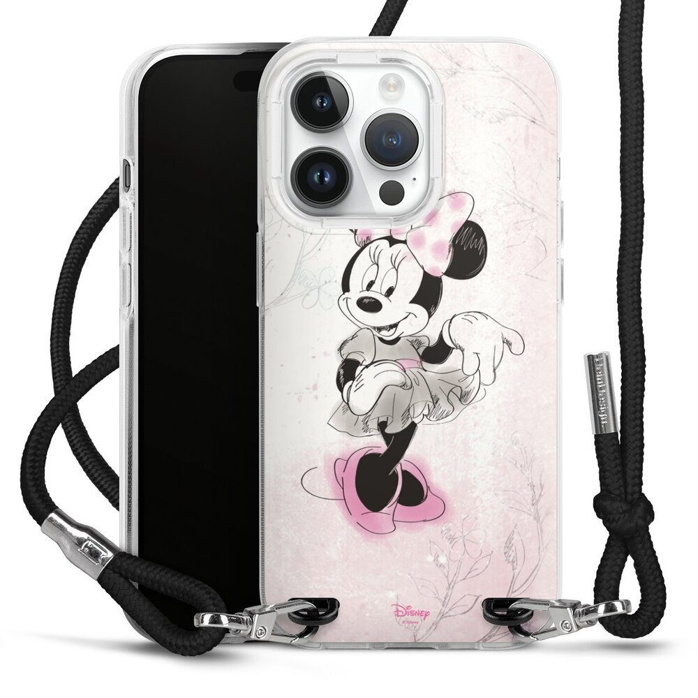 DeinDesign Handyhülle Minnie Mouse Disney Vintage Minnie Watercolor, Apple iPhone 14 Pro Handykette Hülle mit Band Case zum Umhängen