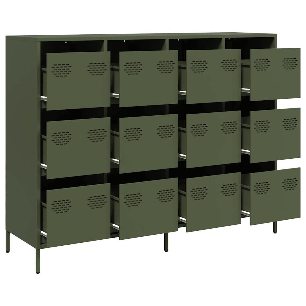 vidaXL Sideboard Sideboard Olivgrün 135x39x103,5 cm Kaltgewalzter Stahl (1 St)