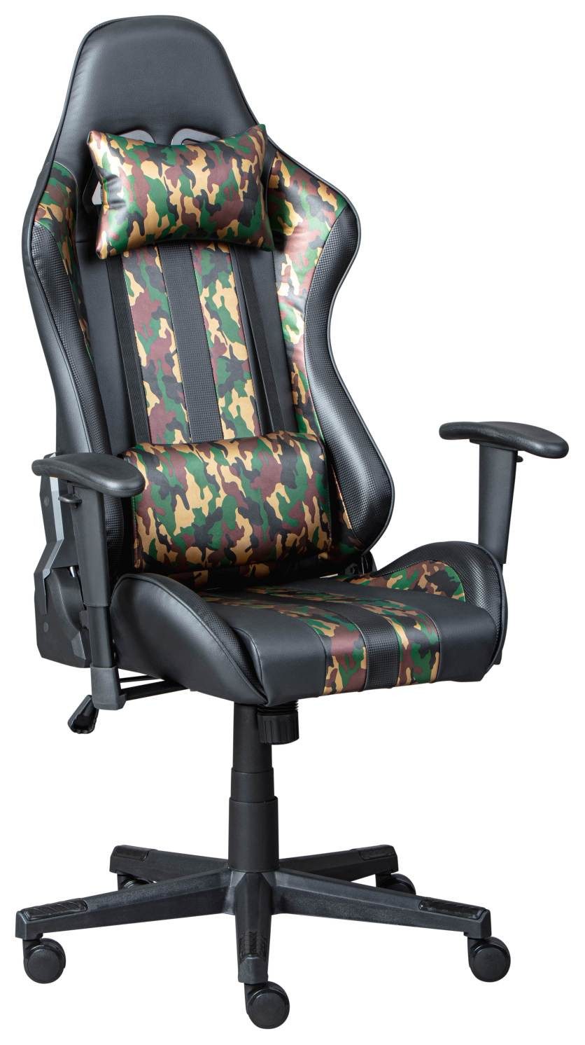 Inter Link Gaming-Stuhl Gaming Chair Drehstuhl ACTION HERO Schwarz-Camouflage mit Armlehnen