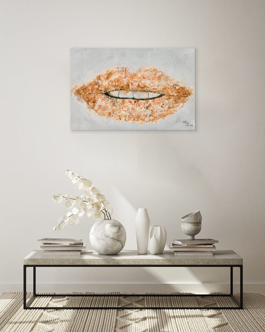 KUNSTLOFT Gemälde Sweet HANDGEMALT Wandbild Wohnzimmer 100% 90x60 cm, Lips Leinwandbild