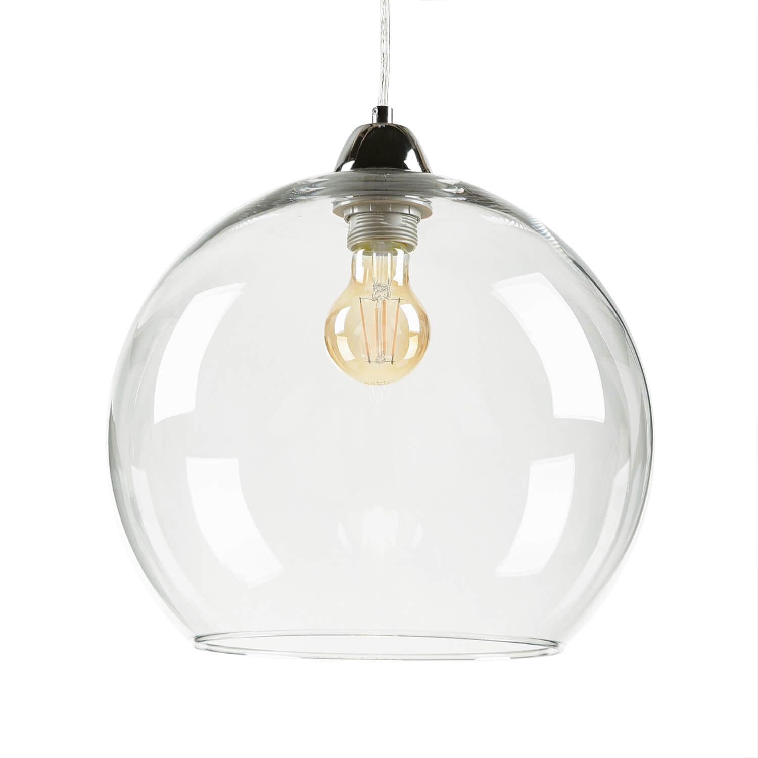 Licht-Erlebnisse Pendelleuchte BILBAO, ohne Leuchtmittel, Hängeleuchte Küche Chrom Klar zeitlos Kugelform Esszimmer Lampe